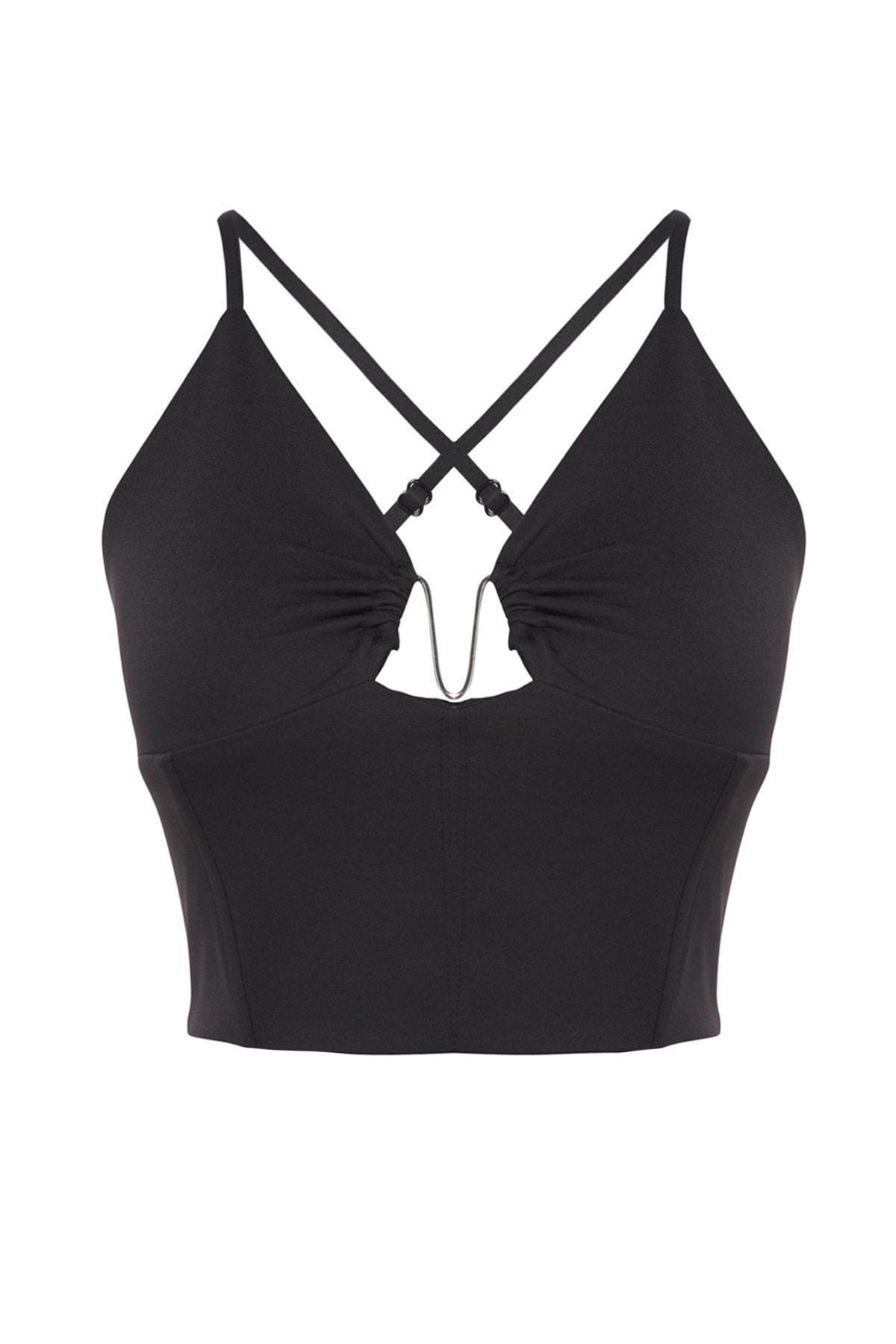 Black Fitted Cowl Neck Crop Top, , large image number 5