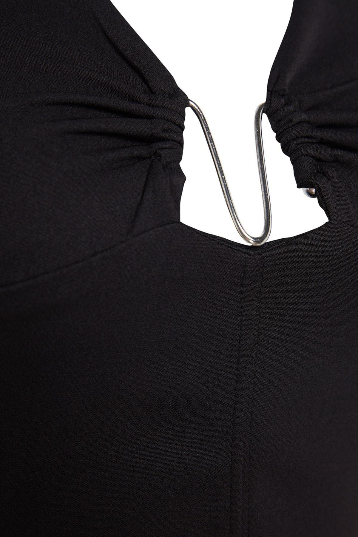 Black Fitted Cowl Neck Crop Top, , large image number 6