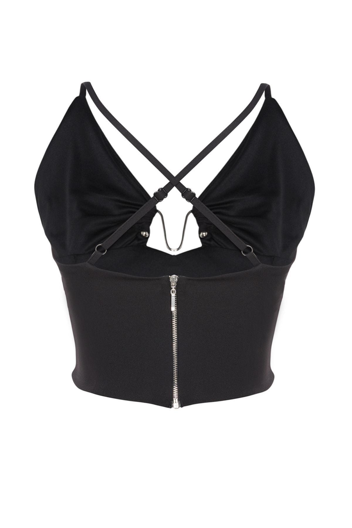 Black Fitted Cowl Neck Crop Top, , large image number 7