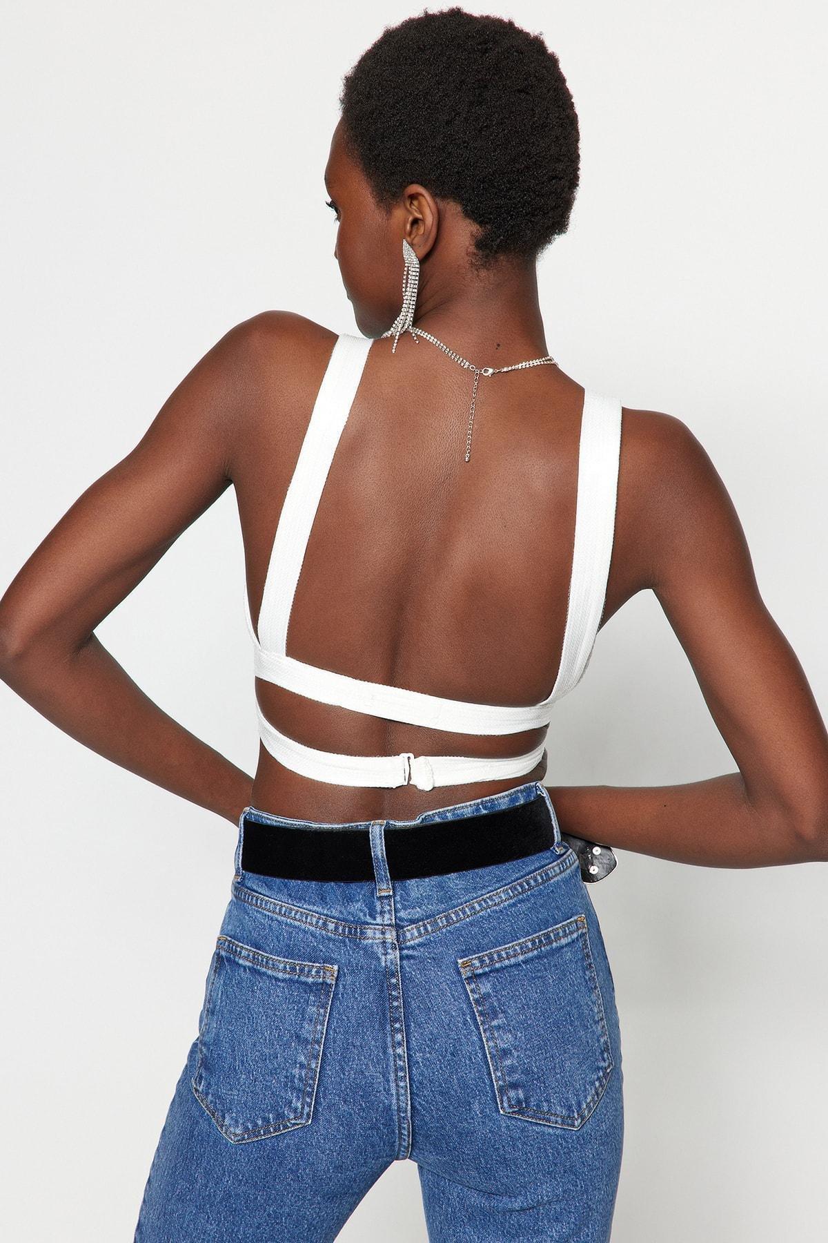 White Fitted Crop Top, , large image number 4