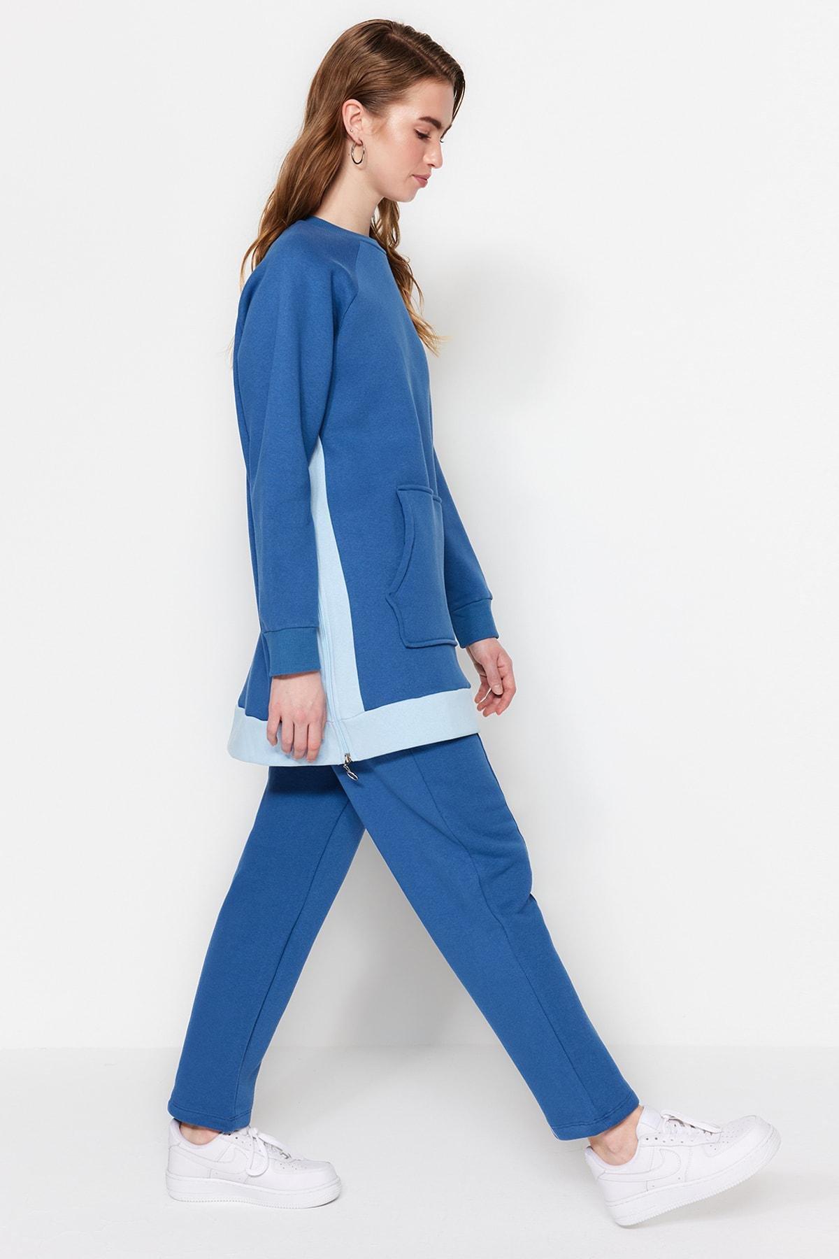 Blue Crew Neck Sweatsuit Set, , large image number 0