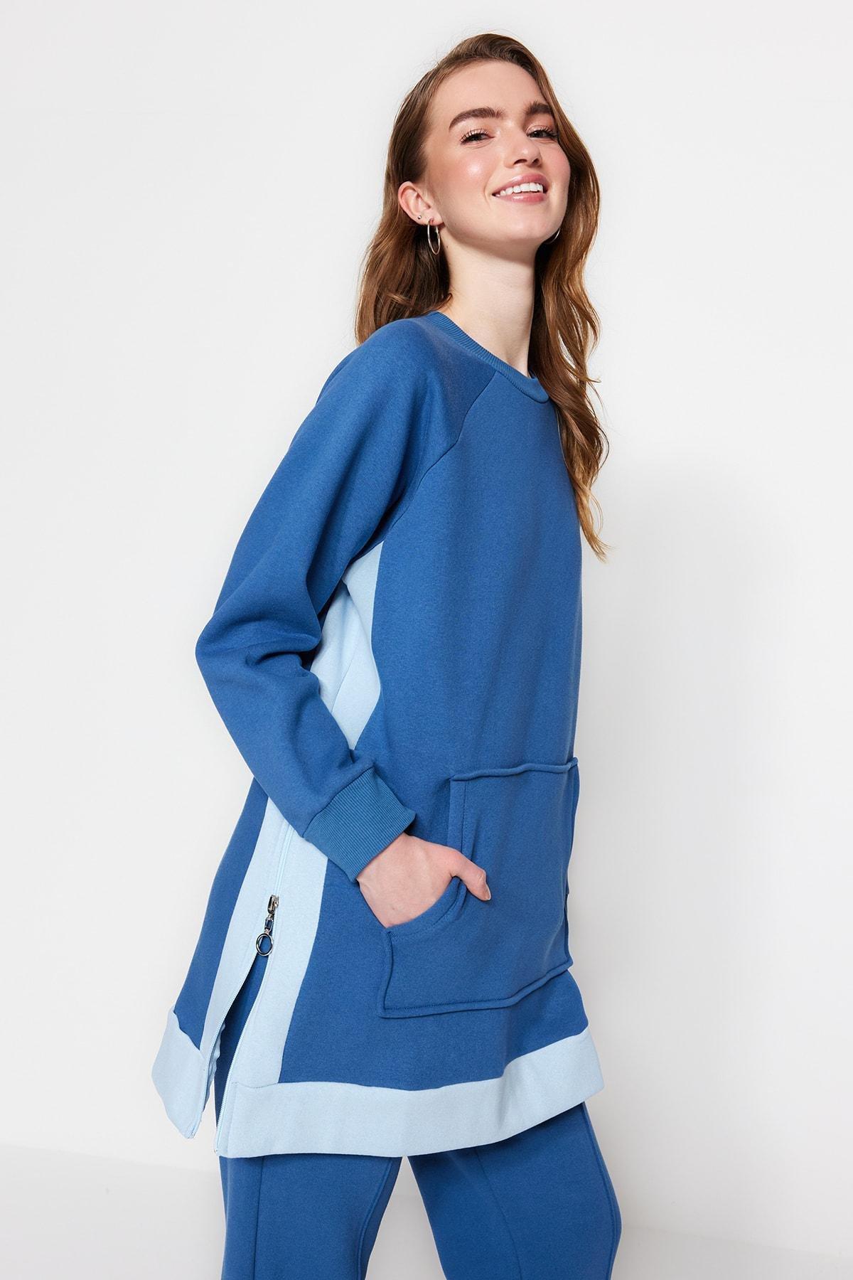 Blue Crew Neck Sweatsuit Set, , large image number 1