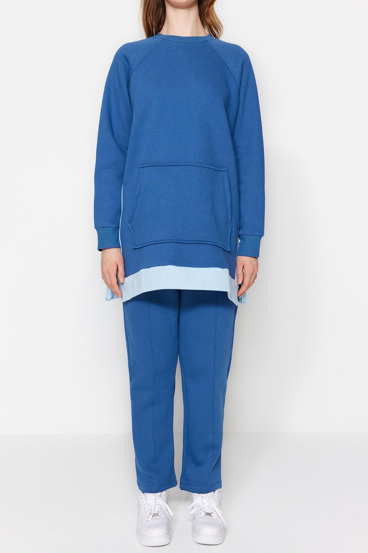 Blue Crew Neck Sweatsuit Set, , large image number 2