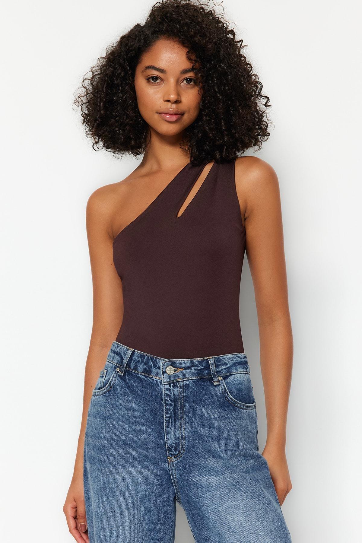 Brown Detailed Knitted Body, , large image number 0
