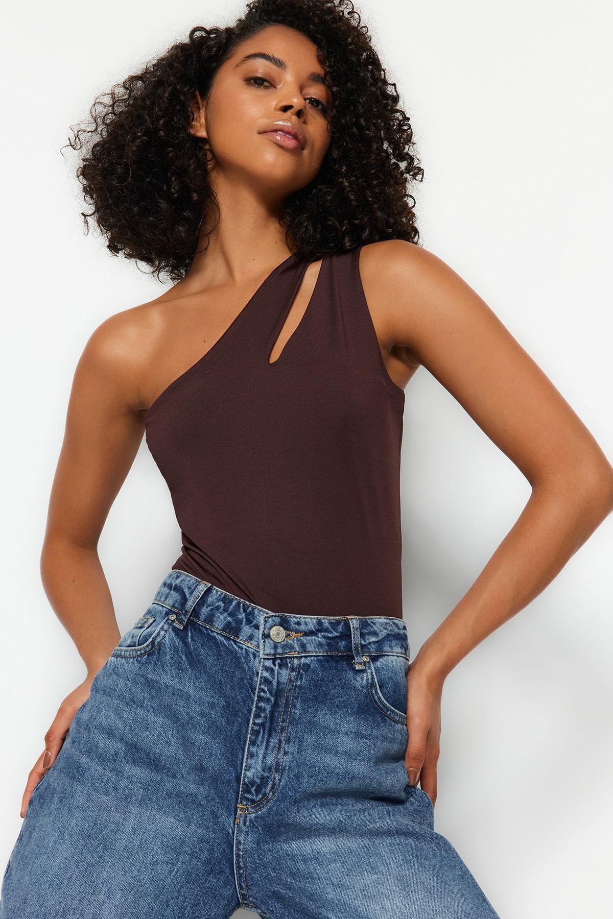 Brown Detailed Knitted Body, , large image number 1