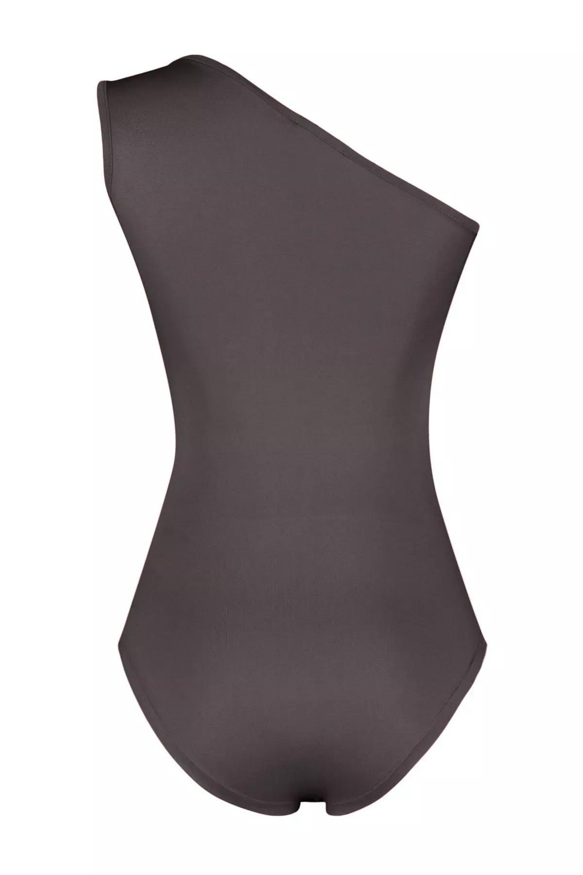 Grey Asymmetrical Cut Out Snap Bodysuit, , large image number 6
