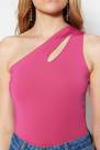 Trendyol - Pink Slim Asymmetrical Collar Bodysuit