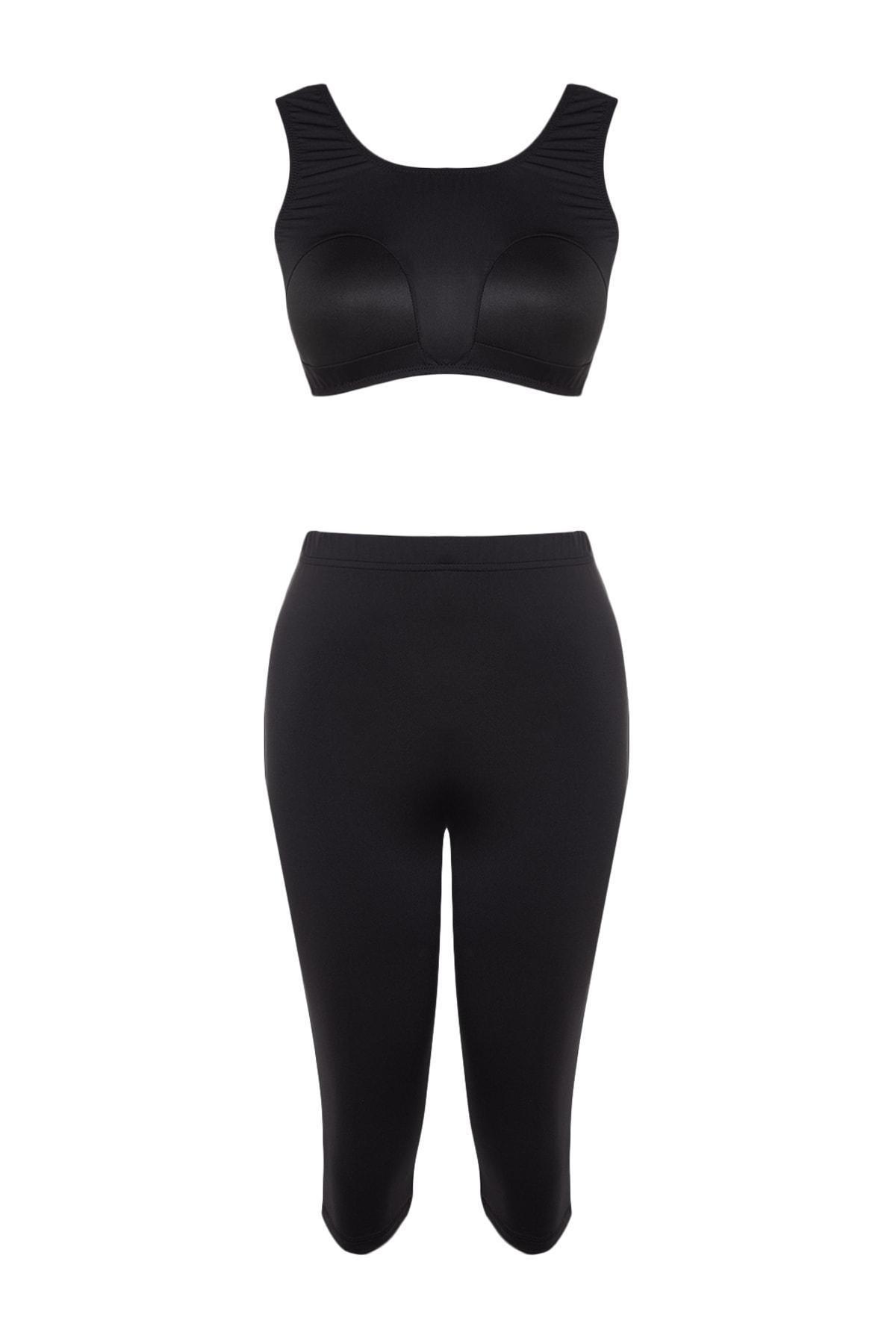 Black Crew Neck Semi Closed Swimwear, Set Of 3, , large image number 7