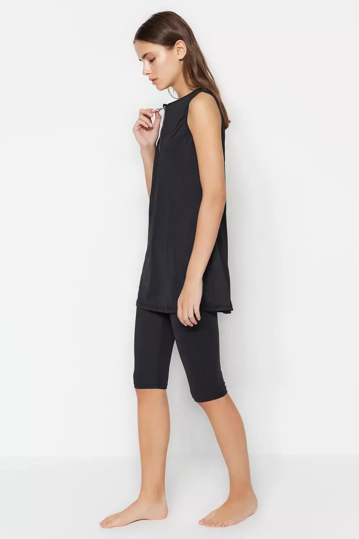 بدلة سباحة بتغطية شبه كاملة بفتحة رقبة مستديرة، مجموعة من 3 قطع، أسود, Black, large image number 8