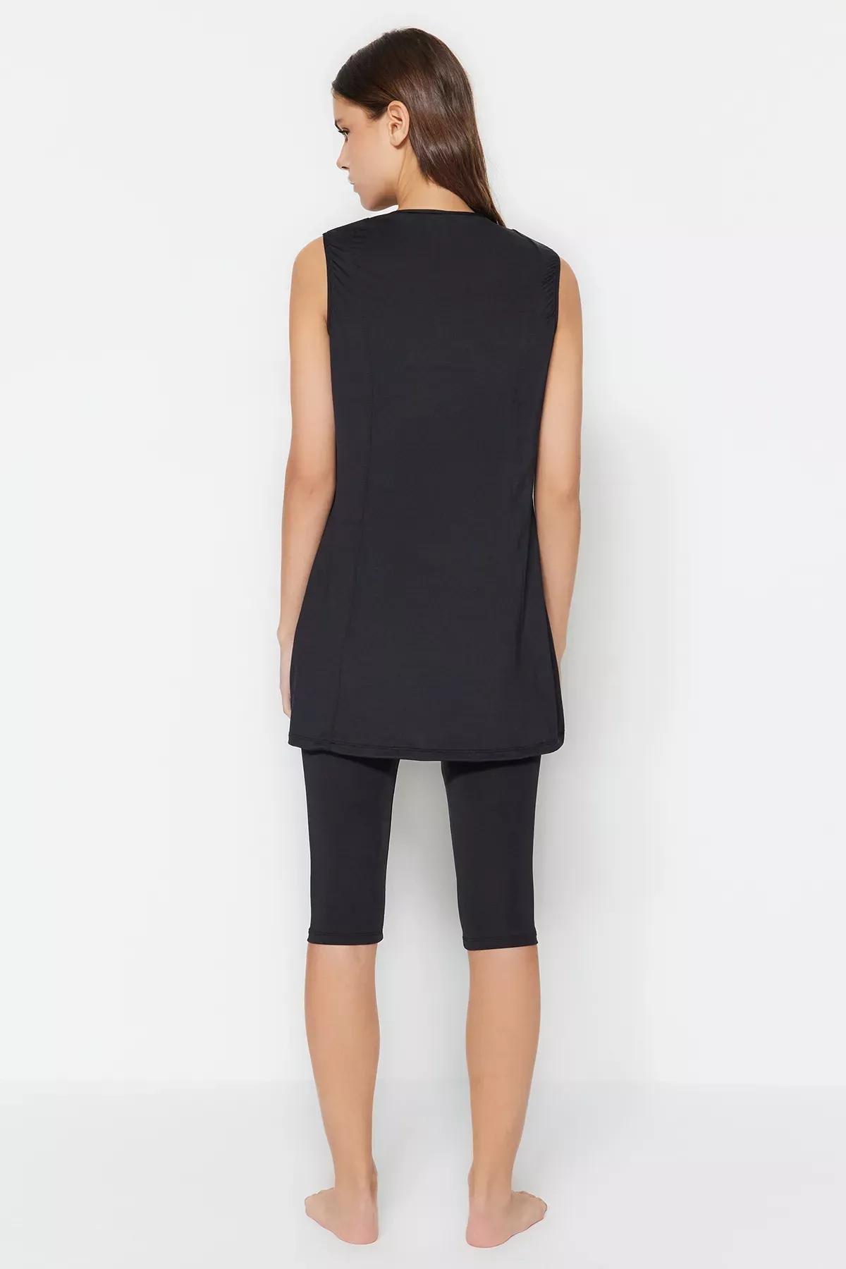 بدلة سباحة بتغطية شبه كاملة بفتحة رقبة مستديرة، مجموعة من 3 قطع، أسود, Black, large image number 10