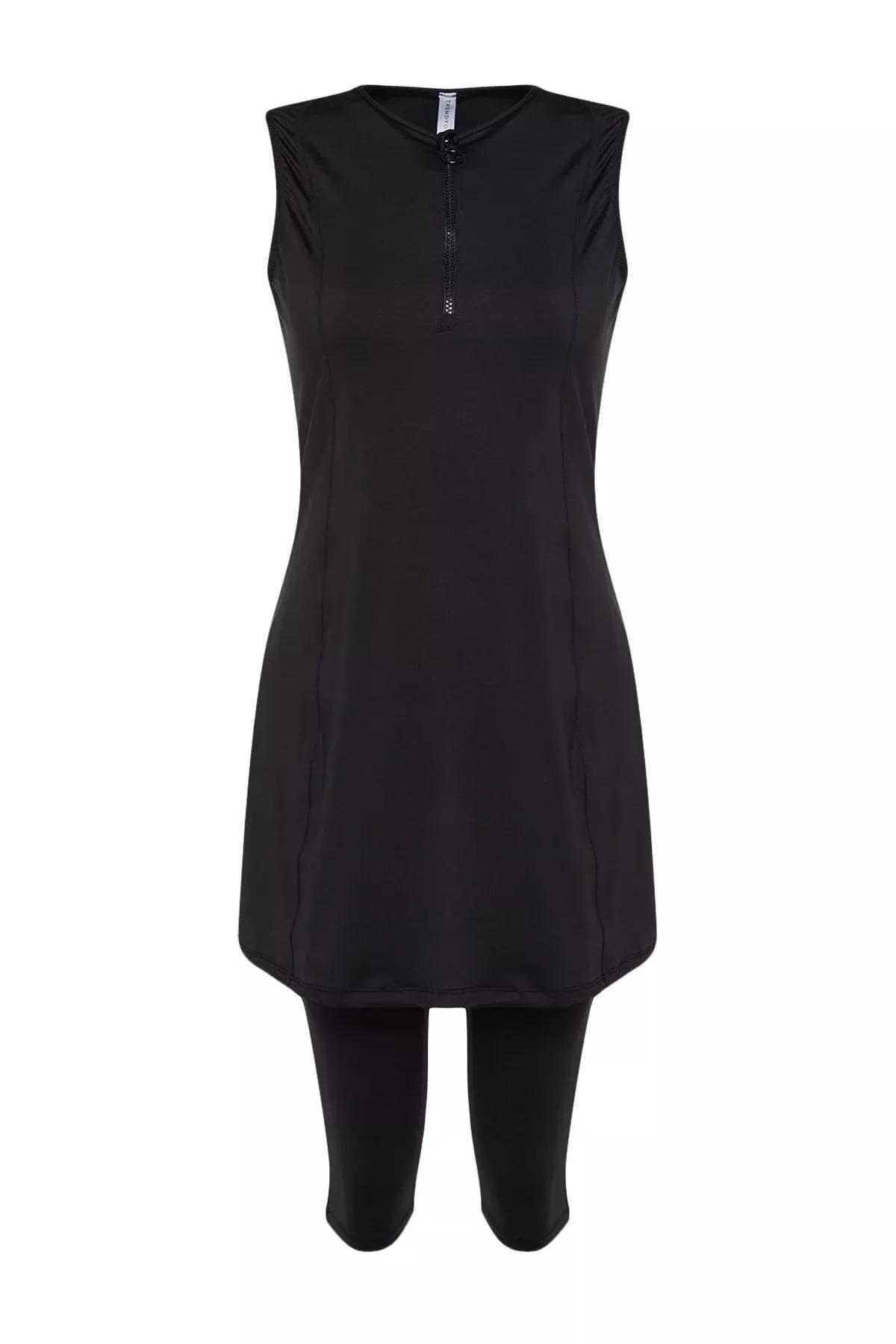 بدلة سباحة بتغطية شبه كاملة بفتحة رقبة مستديرة، مجموعة من 3 قطع، أسود, Black, large image number 12