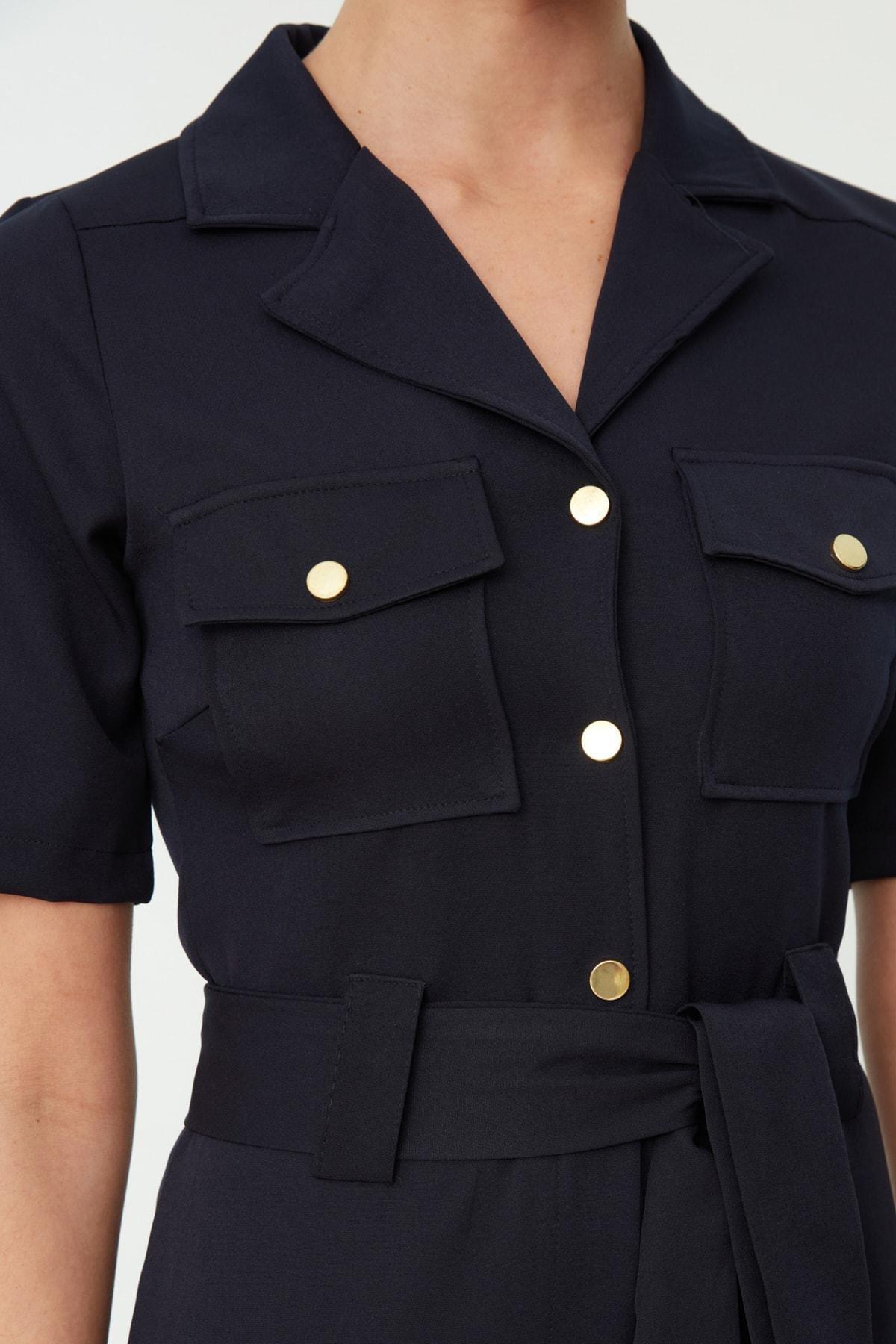 Navy Belted Buttoned Jumpsuit, , large image number 5