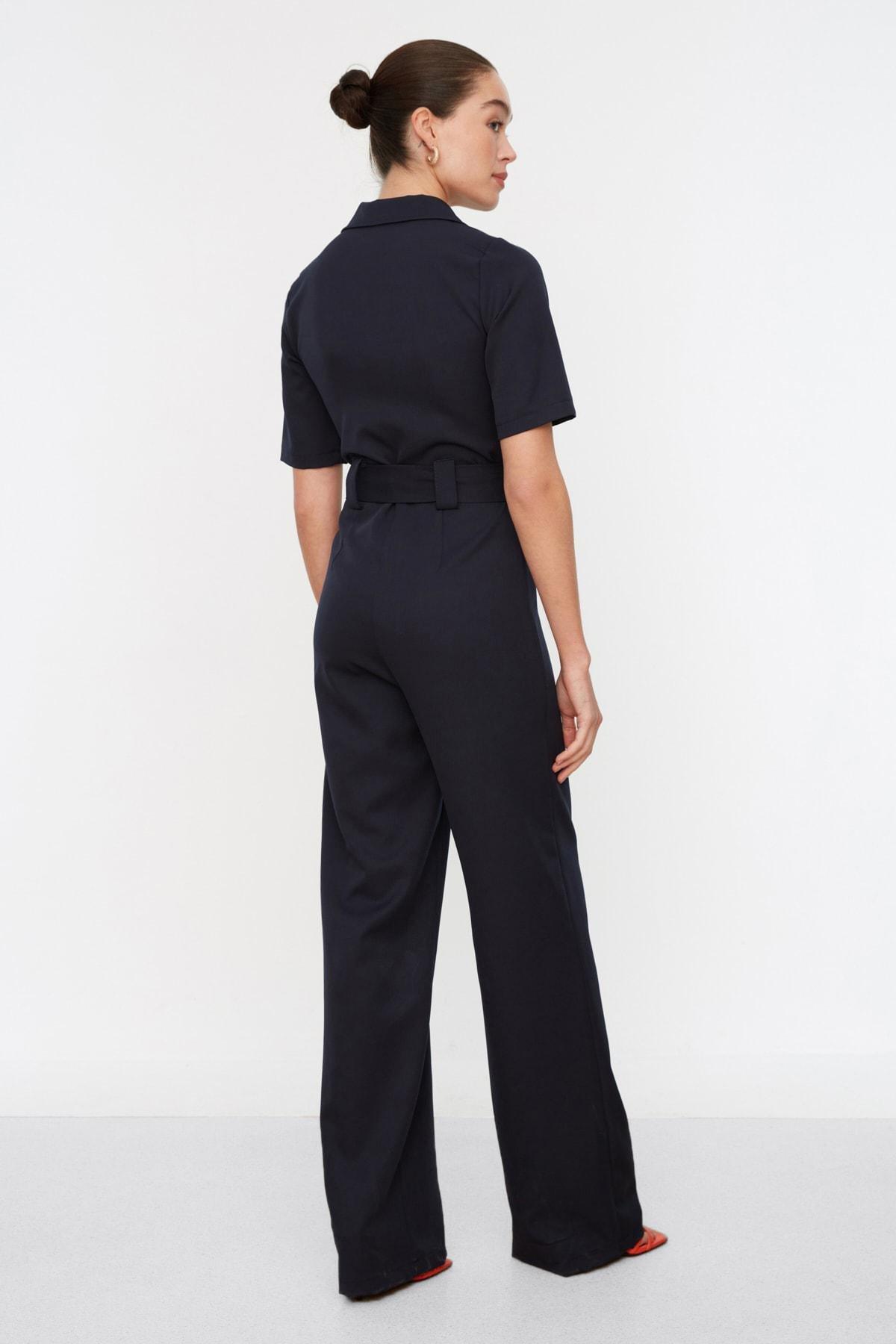 Navy Belted Buttoned Jumpsuit, , large image number 7