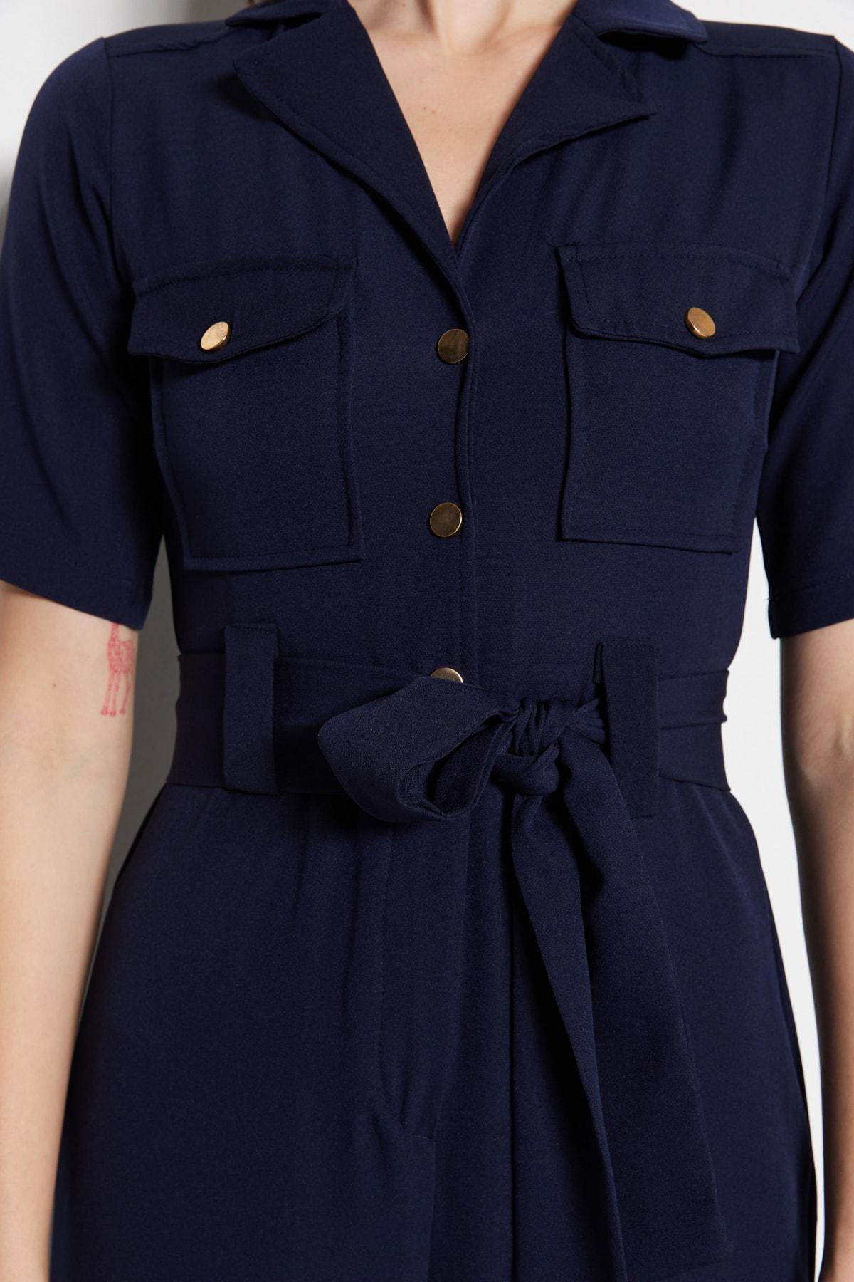 Navy Belted Buttoned Jumpsuit, , large image number 8