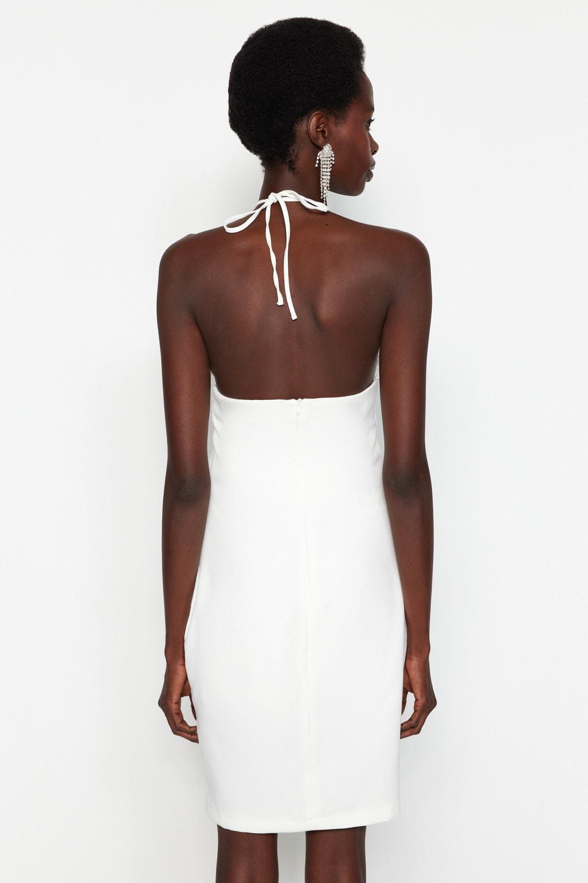 White Haltered Feather Collar Dress, , large image number 5
