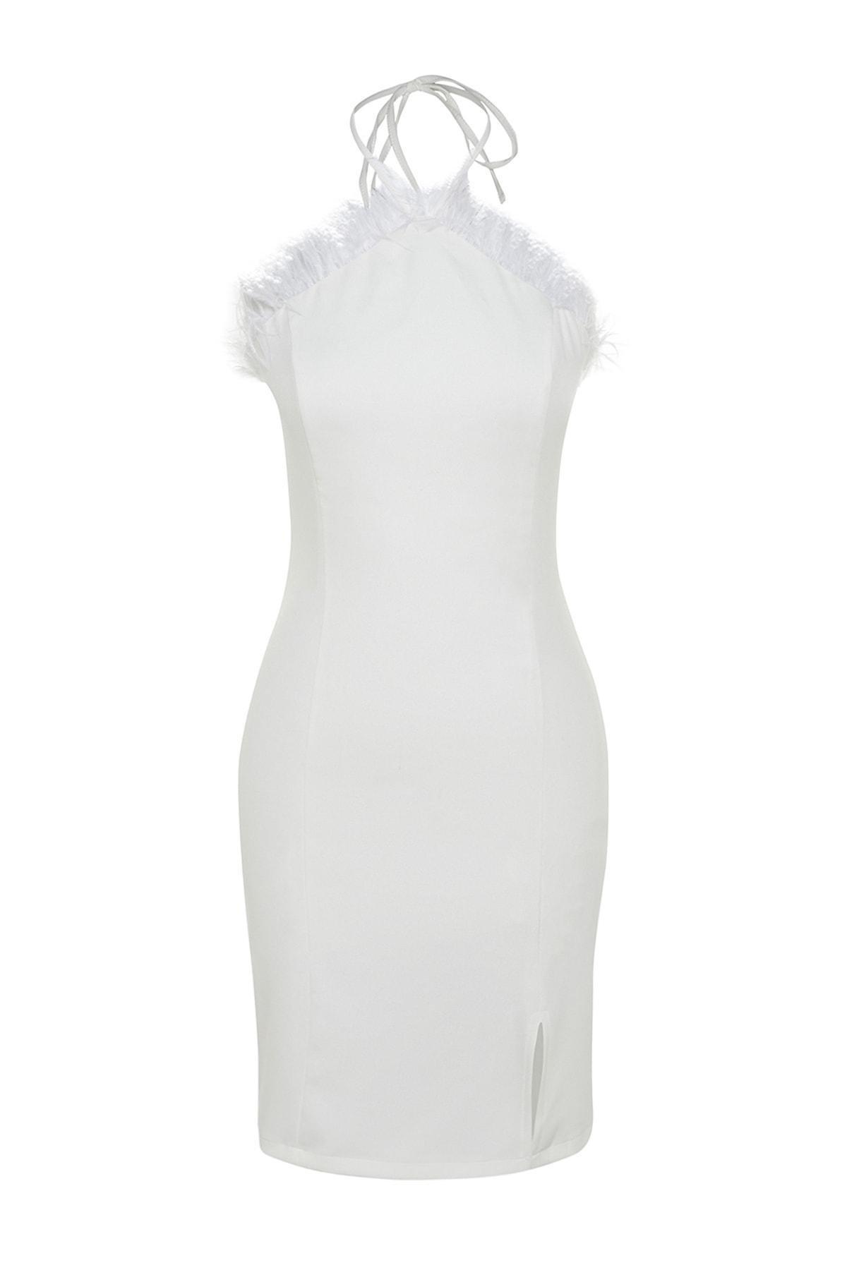 White Haltered Feather Collar Dress, , large image number 6