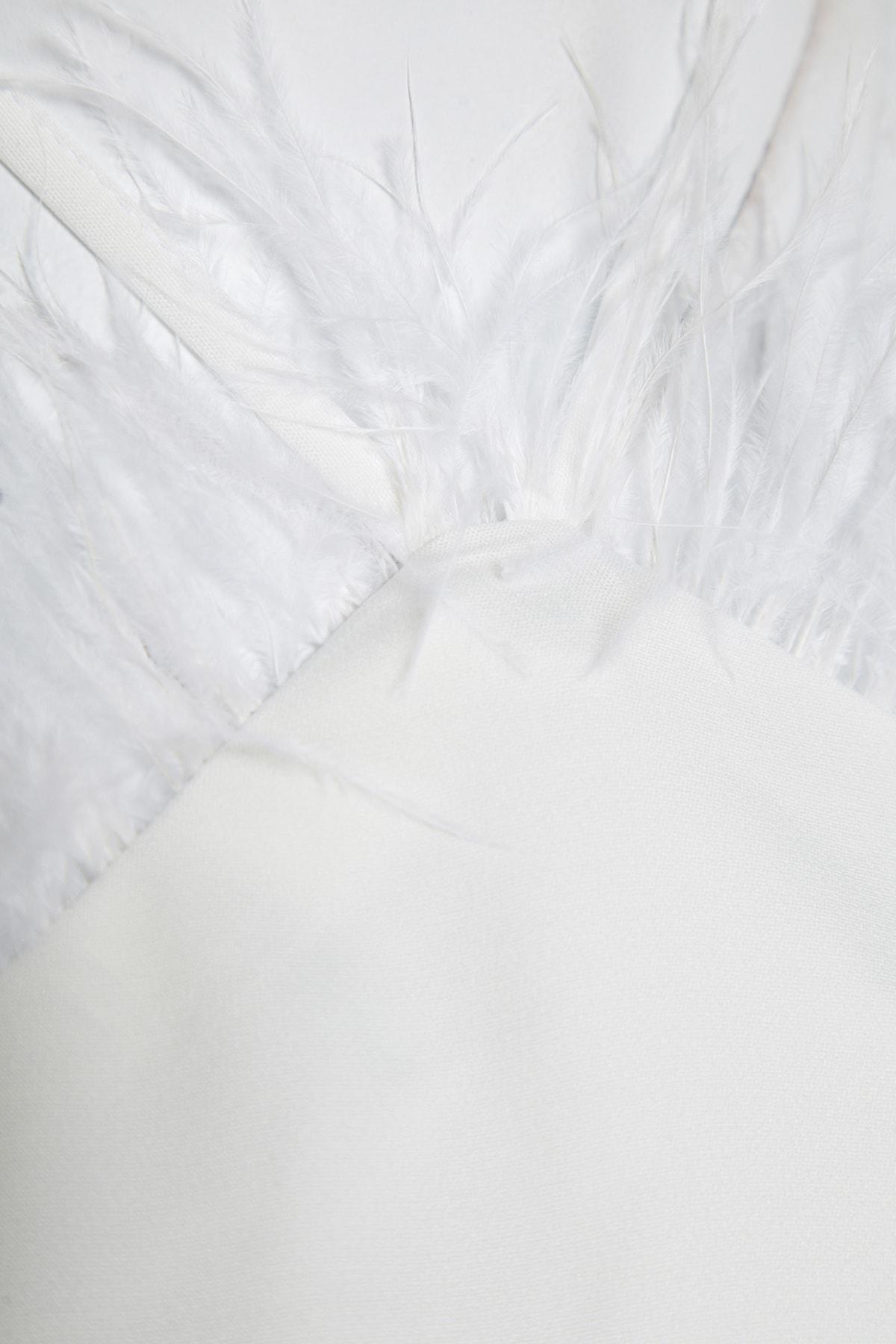 White Haltered Feather Collar Dress, , large image number 7