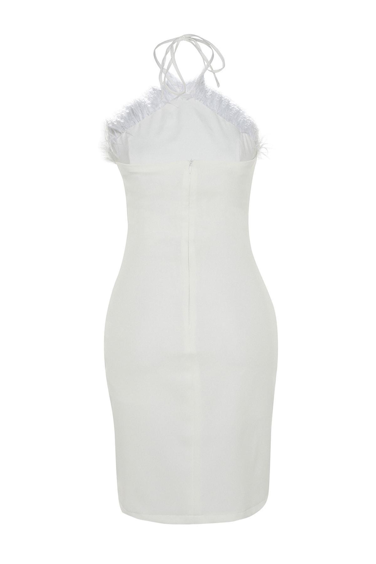 White Haltered Feather Collar Dress, , large image number 8