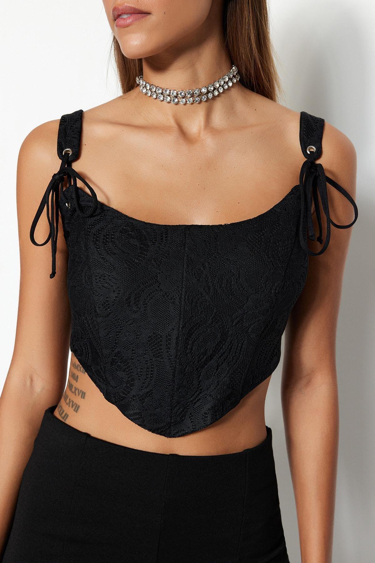 Black Square Collar Crop Top, , large image number 3