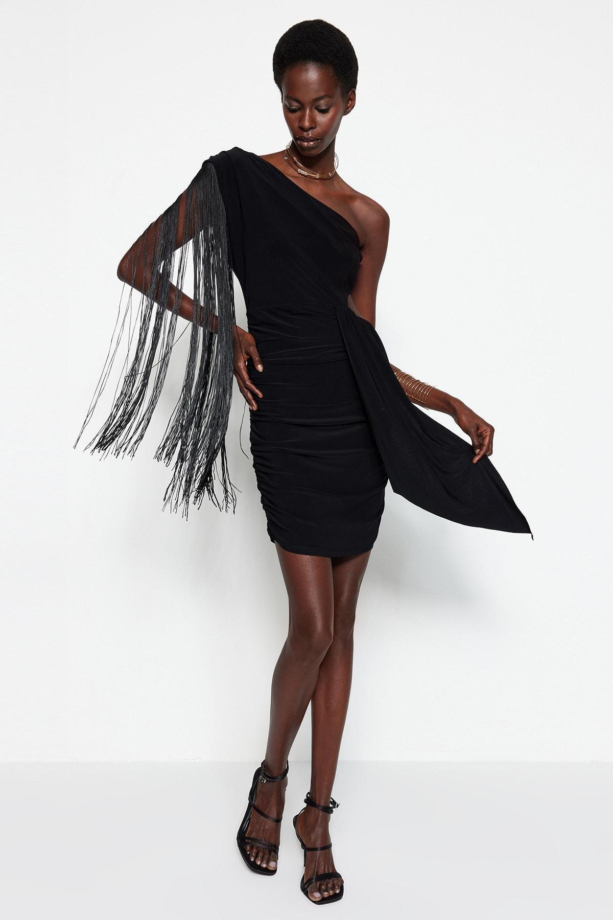 Trendyol Black Asymmetrical Collar Shift Dress Azadea Kuwait