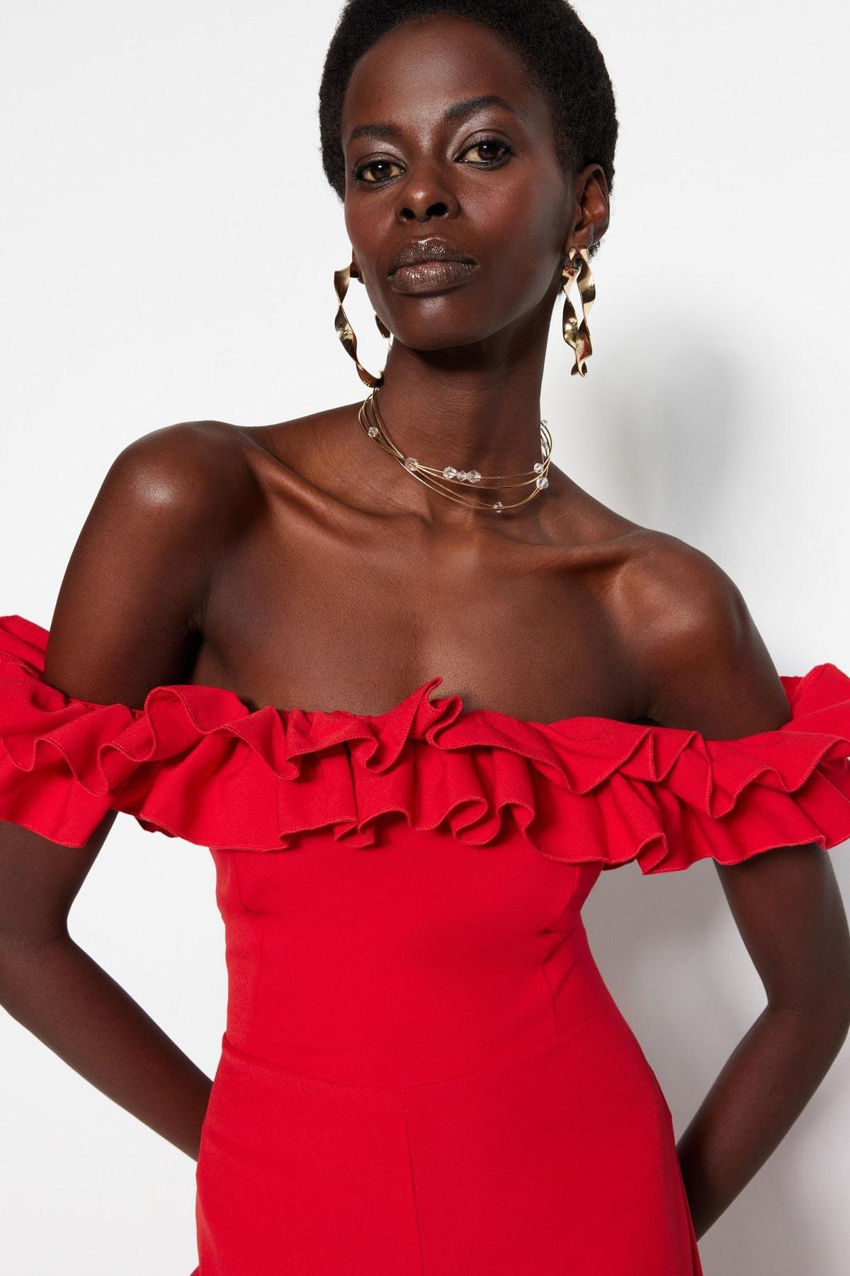 Red Off-The-Shoulders Ruffles Jumpsuit, , large image number 2