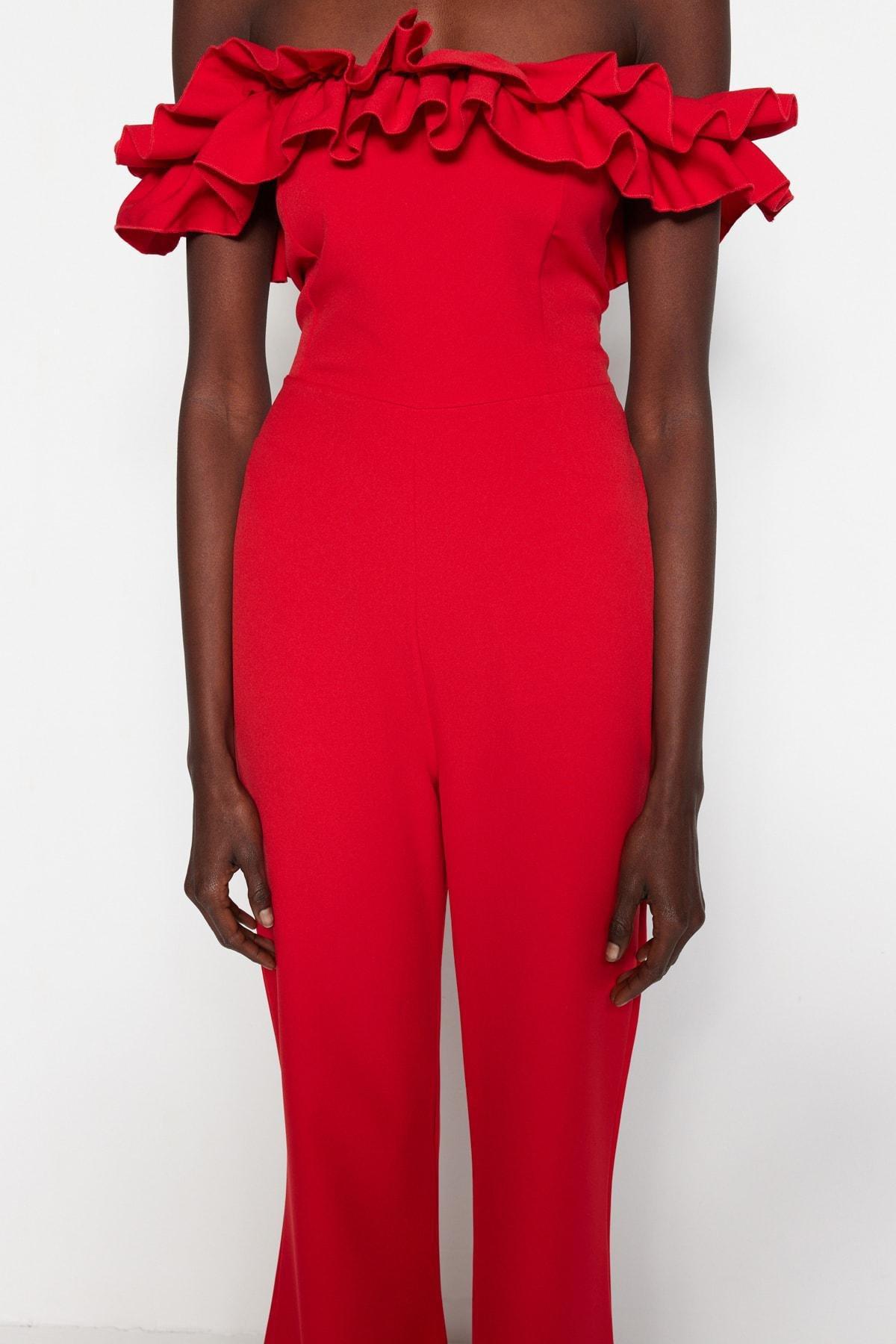 Red Off-The-Shoulders Ruffles Jumpsuit, , large image number 3
