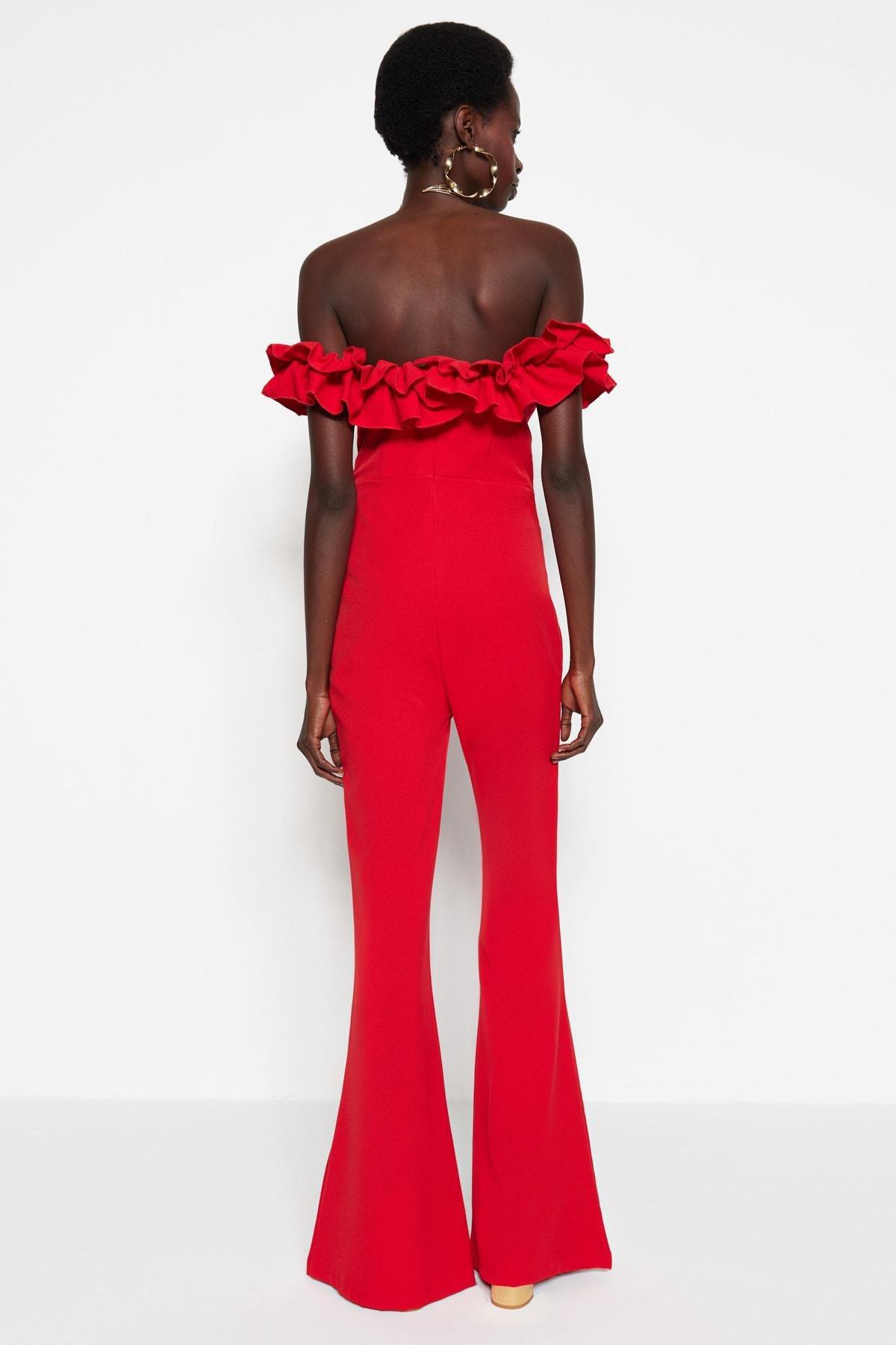 Red Off-The-Shoulders Ruffles Jumpsuit, , large image number 4