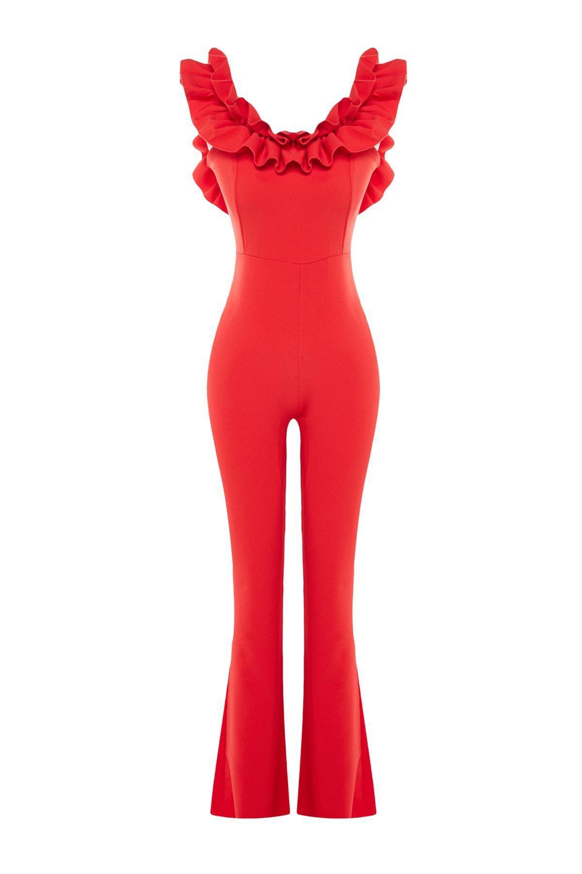 Red Off-The-Shoulders Ruffles Jumpsuit, , large image number 5