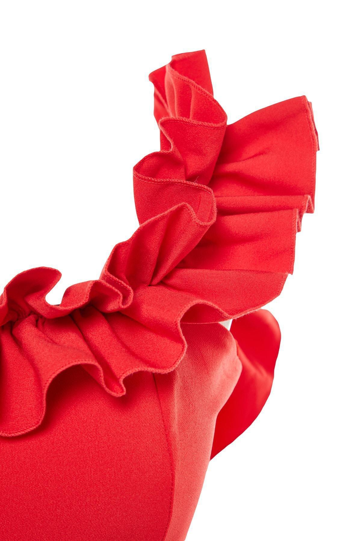Red Off-The-Shoulders Ruffles Jumpsuit, , large image number 6