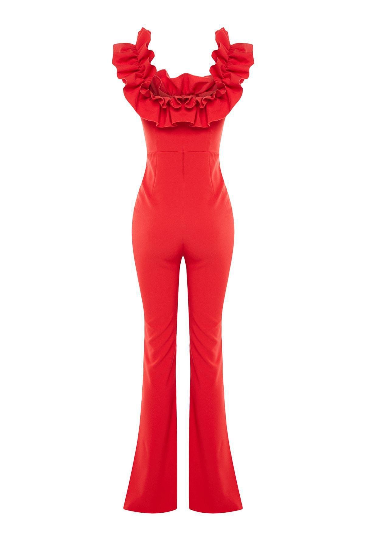 Red Off-The-Shoulders Ruffles Jumpsuit, , large image number 7