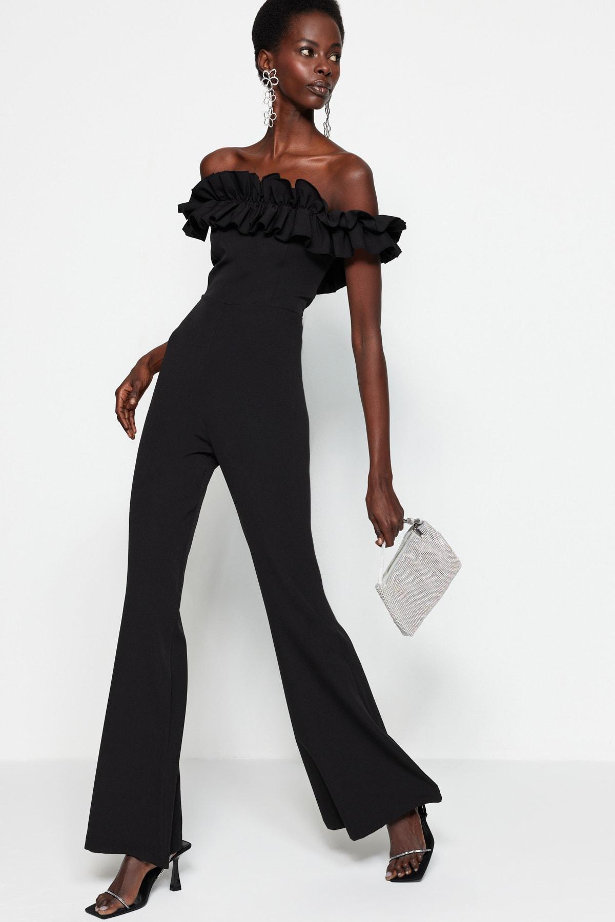 Black Off-The-Shoulders Ruffles Jumpsuit, , large image number 0