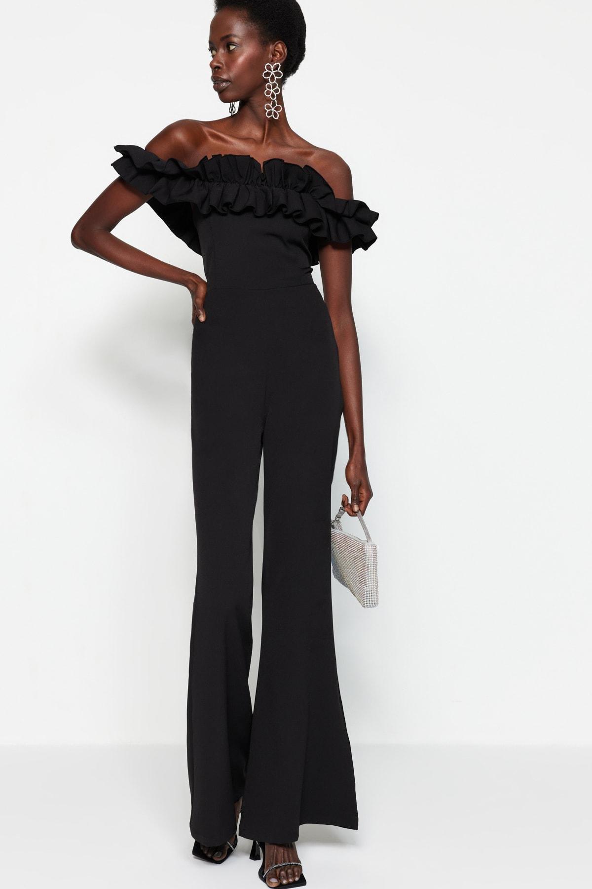 Black Off-The-Shoulders Ruffles Jumpsuit, , large image number 1