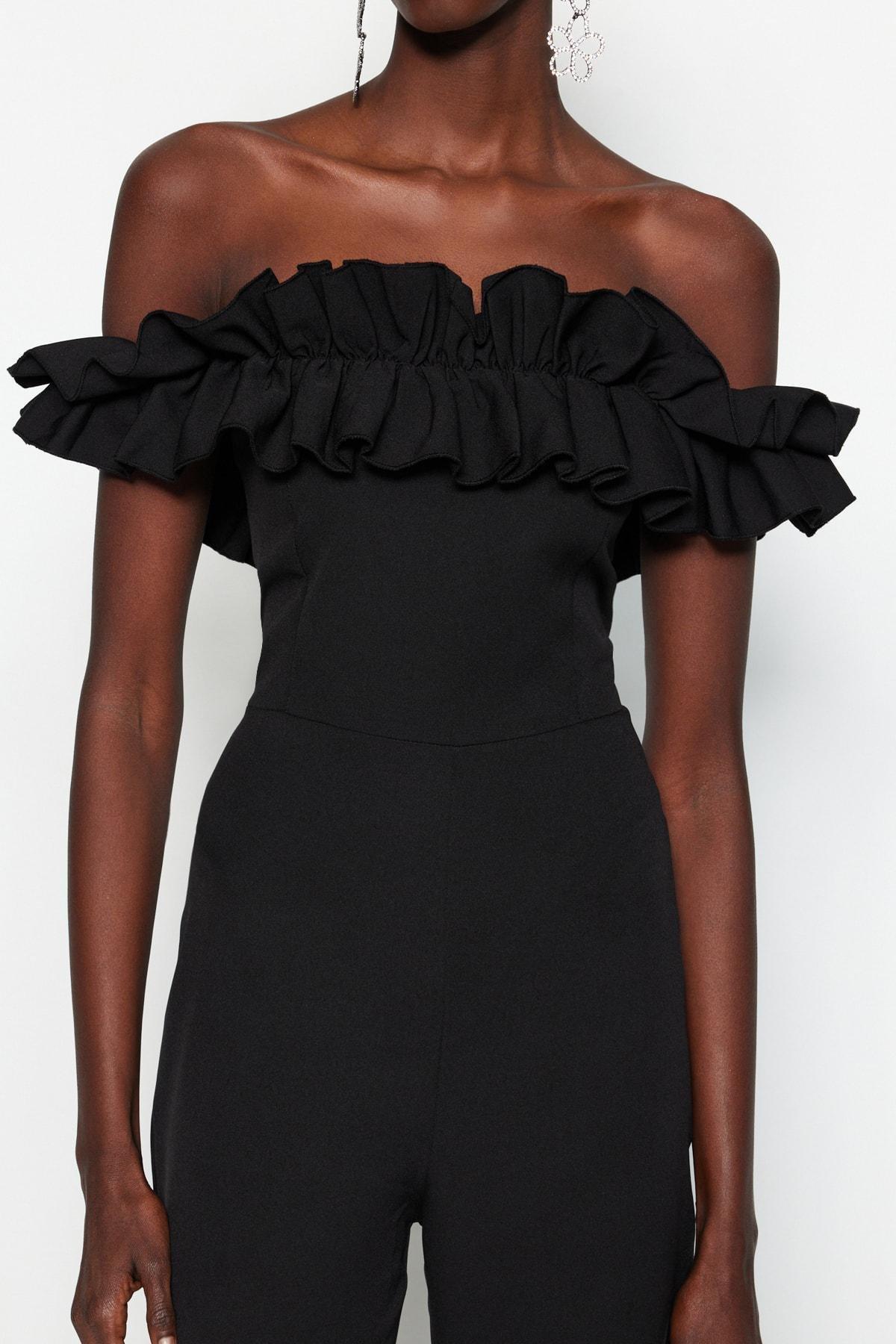Black Off-The-Shoulders Ruffles Jumpsuit, , large image number 3