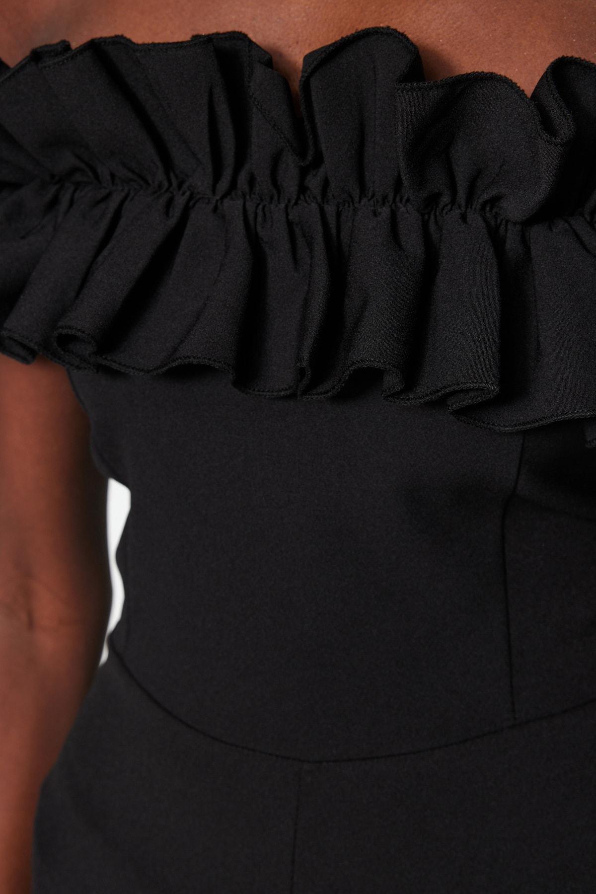 Black Off-The-Shoulders Ruffles Jumpsuit, , large image number 4