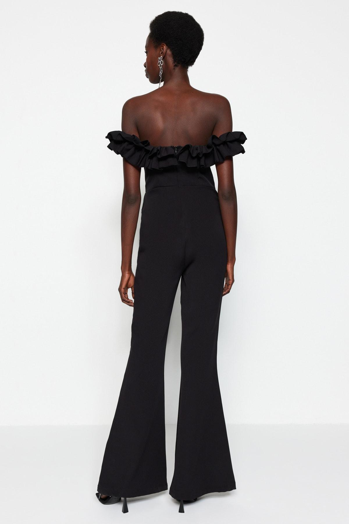 Trendyol - Black Off-The-Shoulders Ruffles Jumpsuit