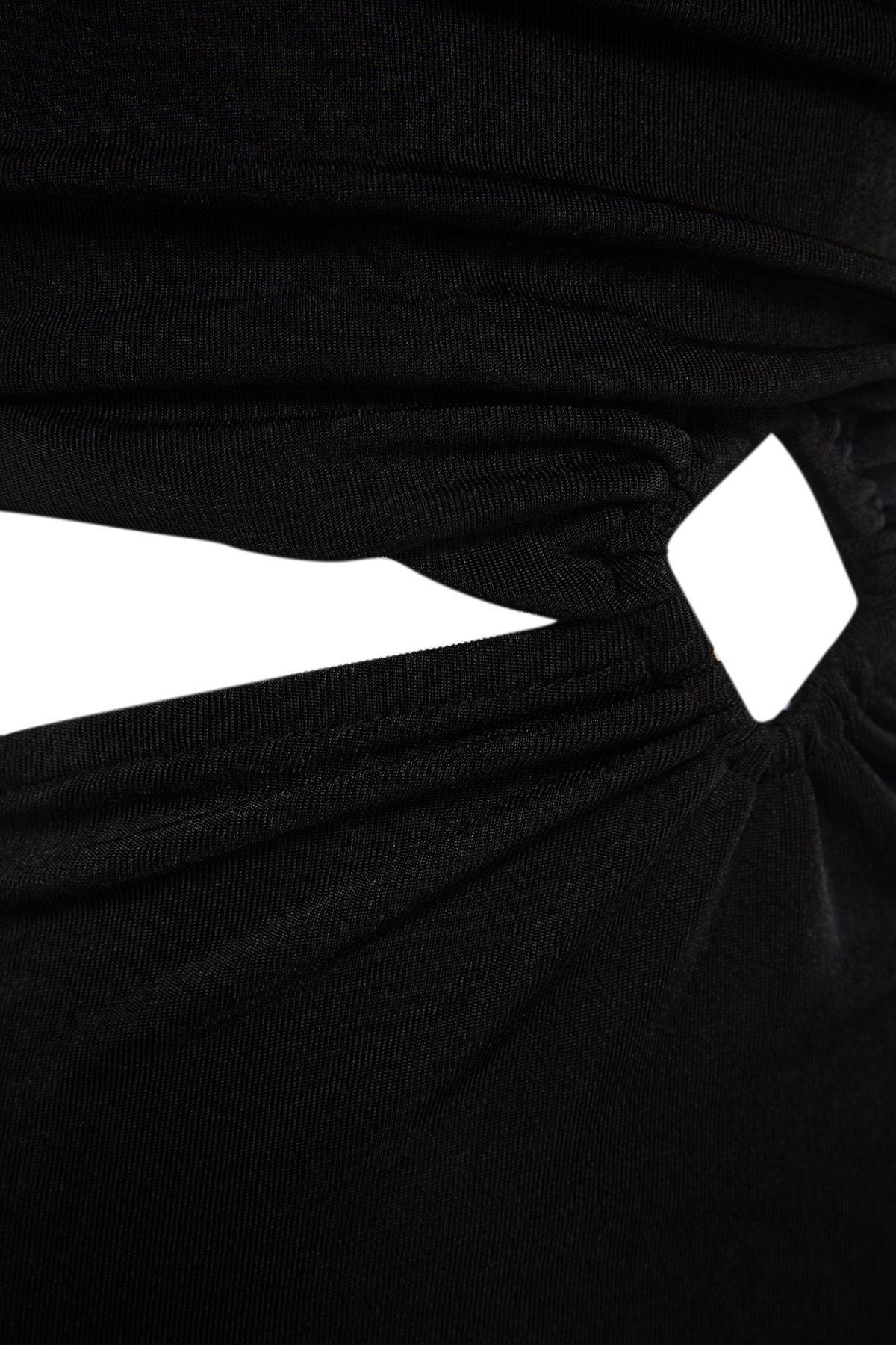 Black Asymmetrical Collar Shift Dress, Black, large image number 7