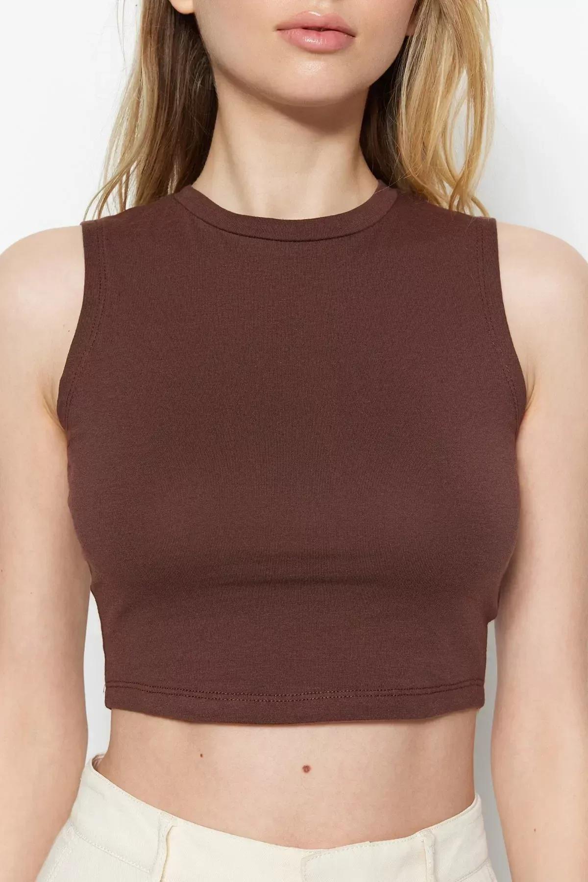 Brown Fitted Tank Top, Set Of 2, Brown, large image number 4