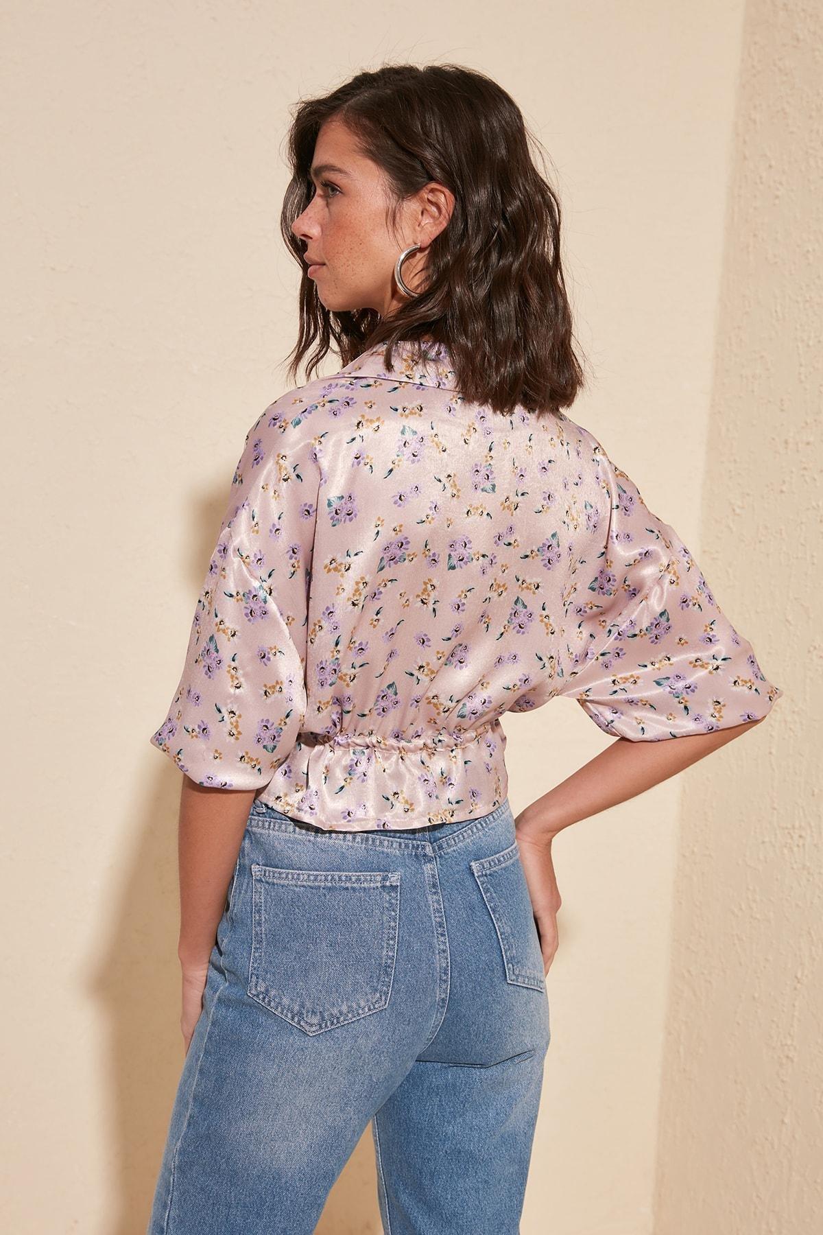 Pink Floral Collar Shirt Blouse, Pink, large image number 3