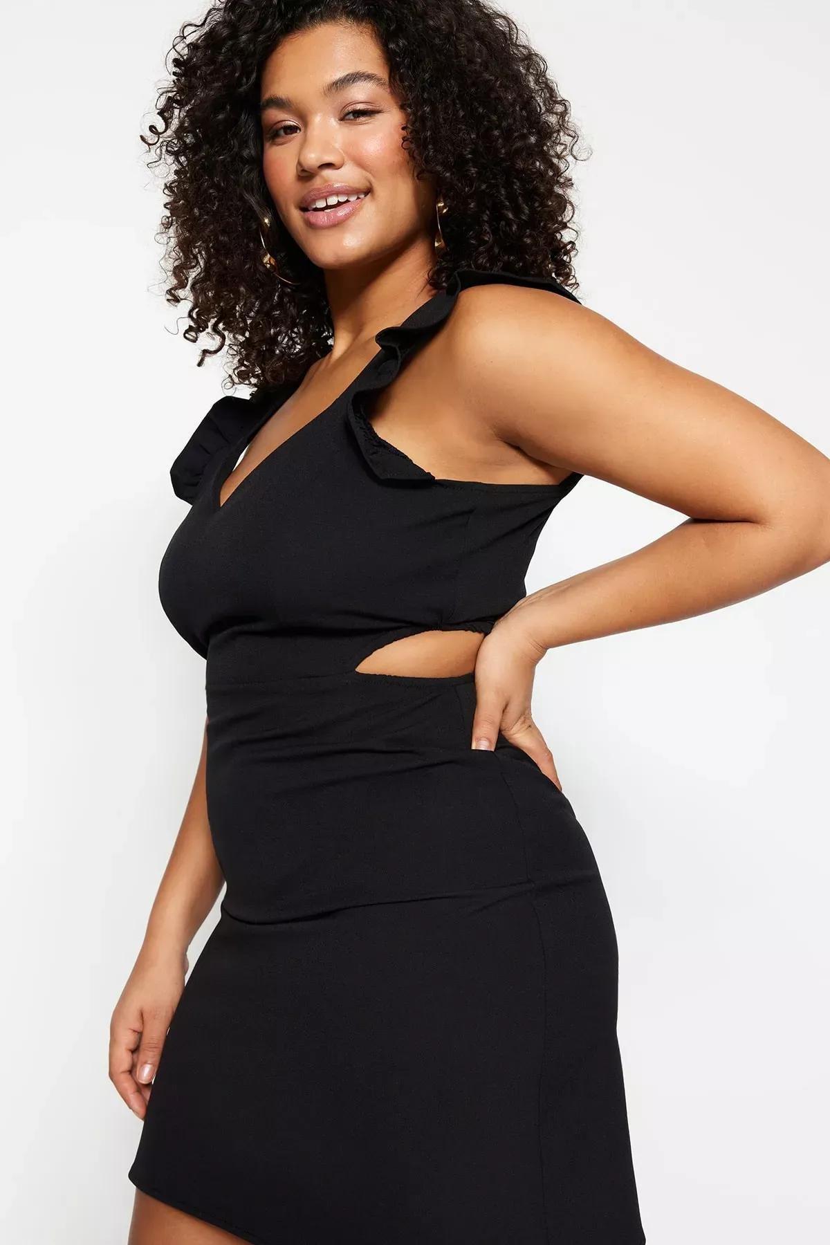 Black A-Line Plus Size Dress, Black, medium