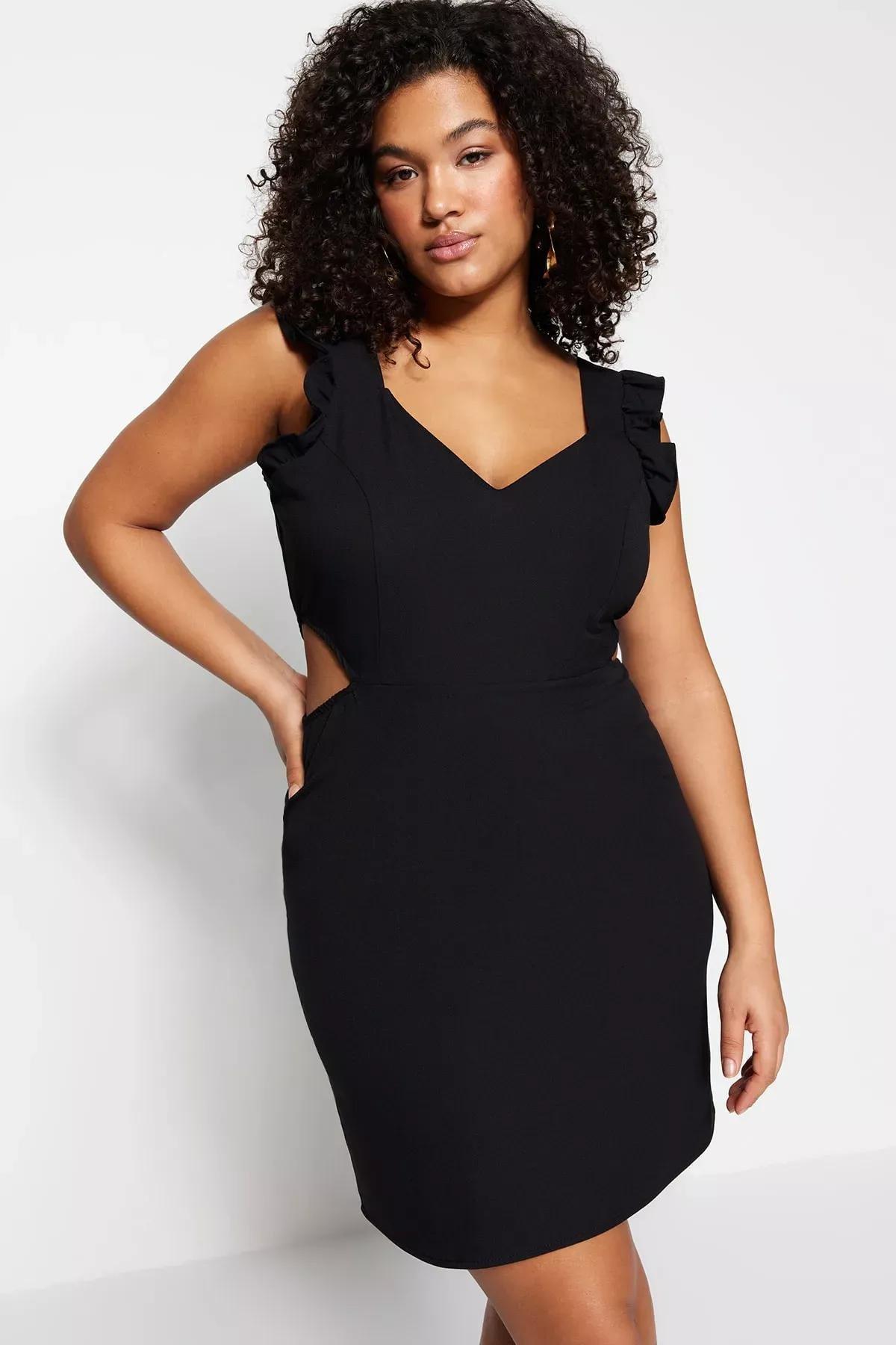 Black A-Line Plus Size Dress, Black, medium