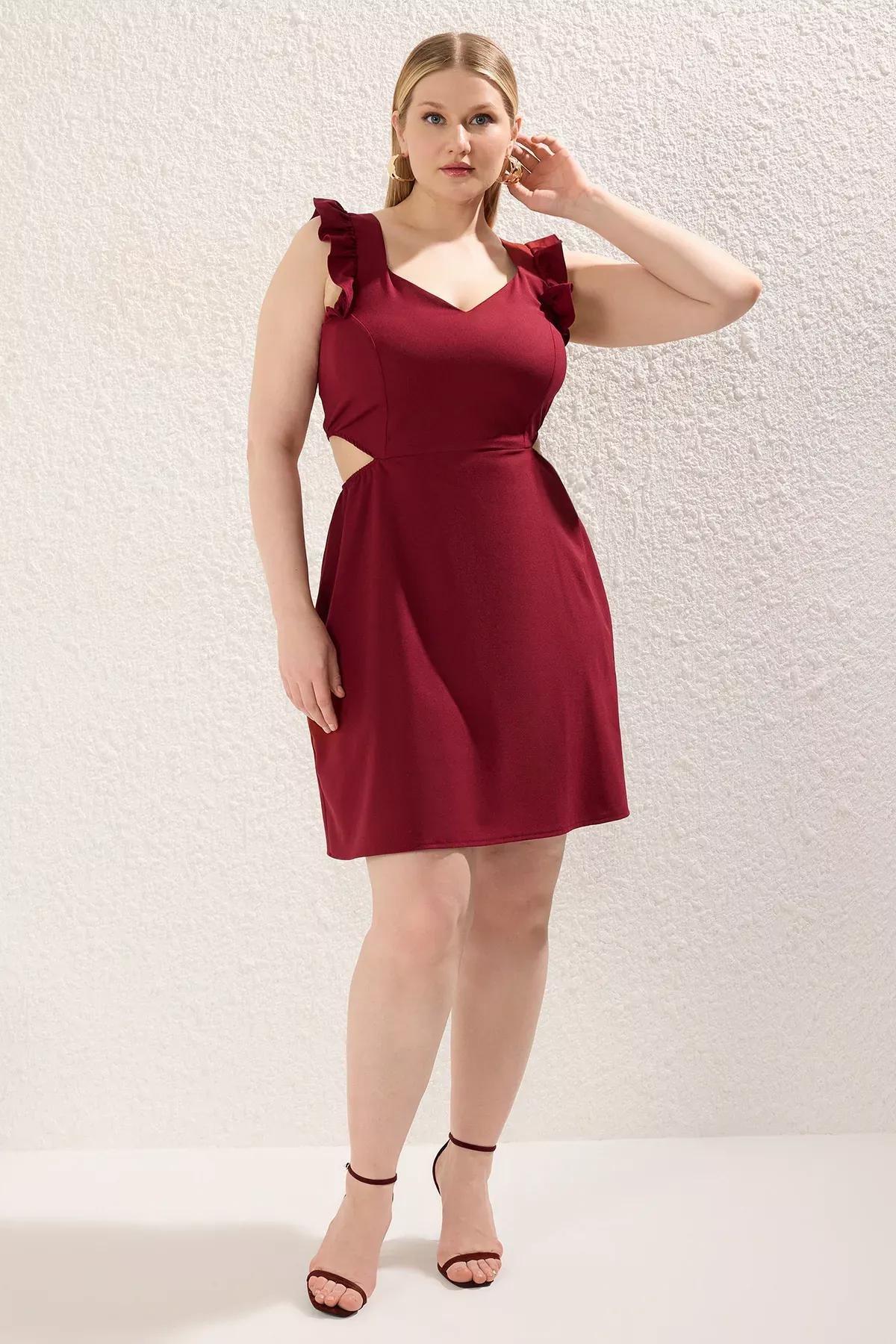 Burgundy Detailed Strappy Woven Dress, C101_7277, large image number 0
