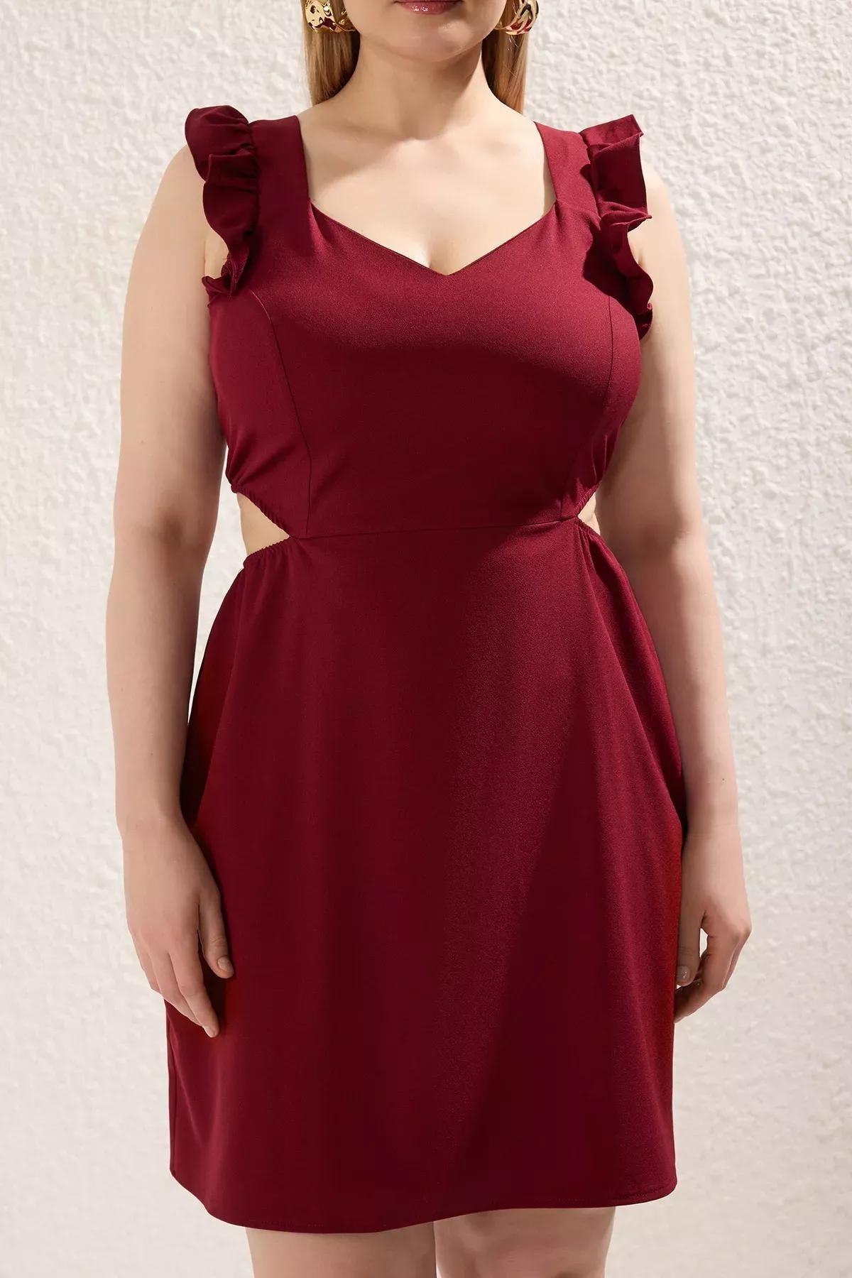 Burgundy Detailed Strappy Woven Dress, C101_7277, large image number 2
