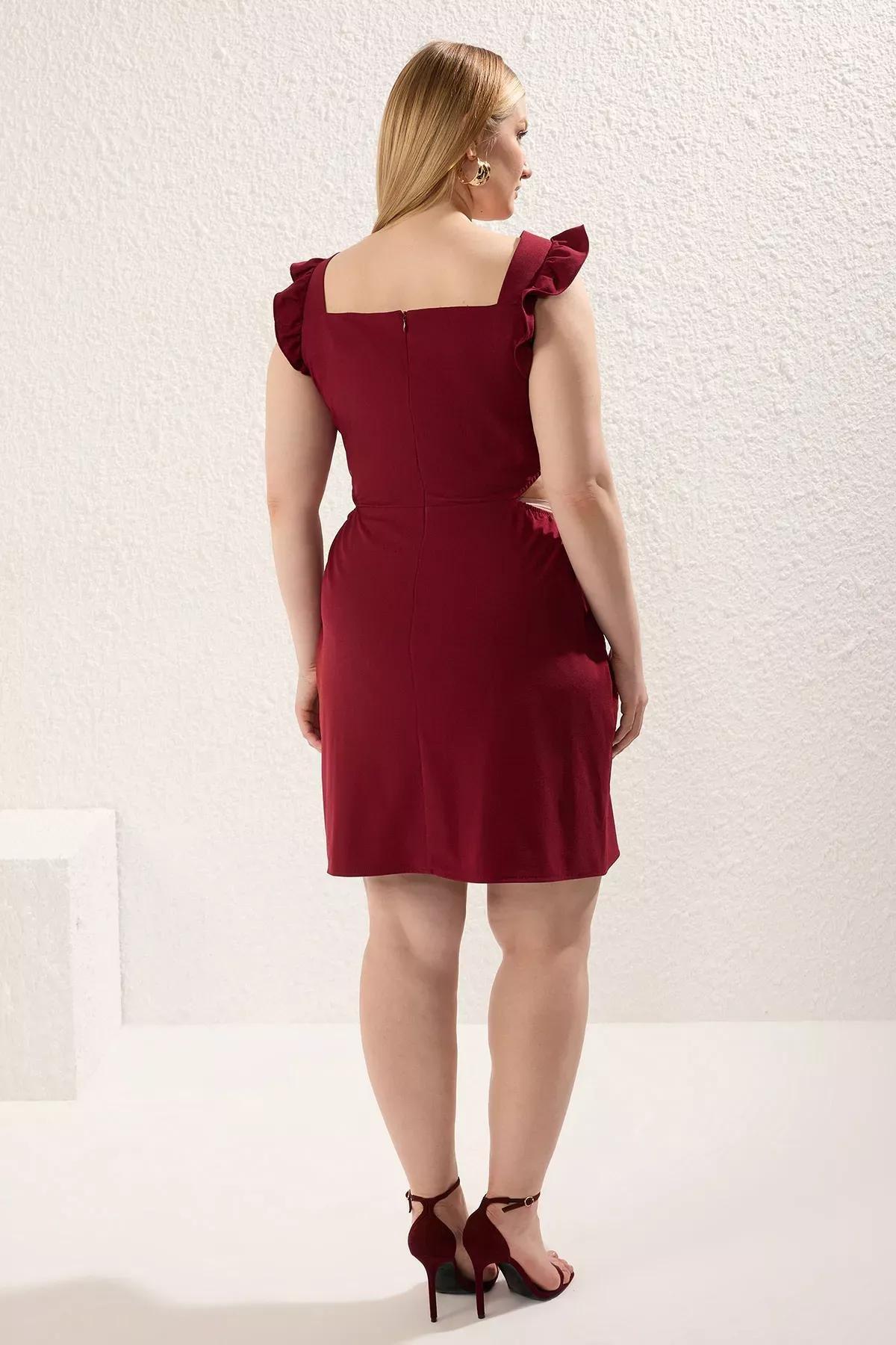 Burgundy Detailed Strappy Woven Dress, C101_7277, large image number 4