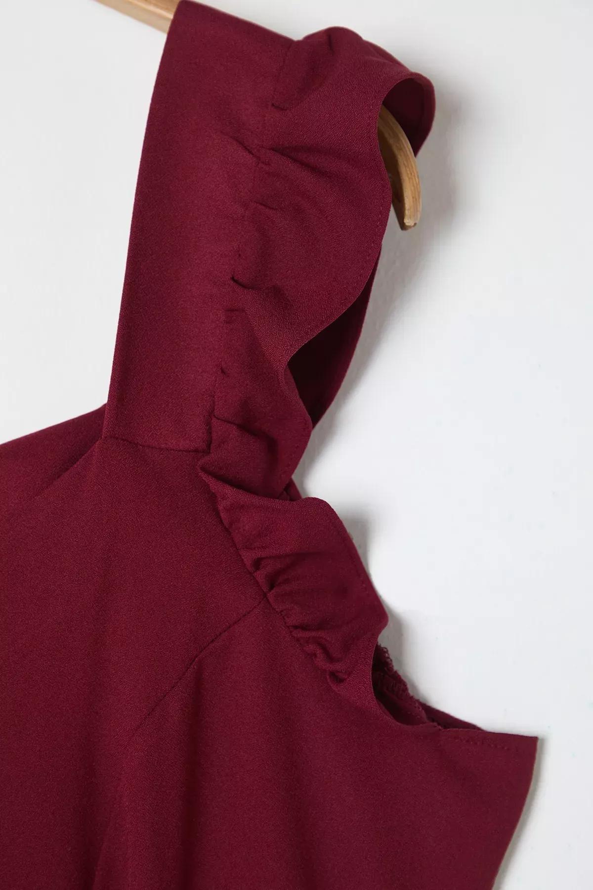 Burgundy Detailed Strappy Woven Dress, C101_7277, large image number 5