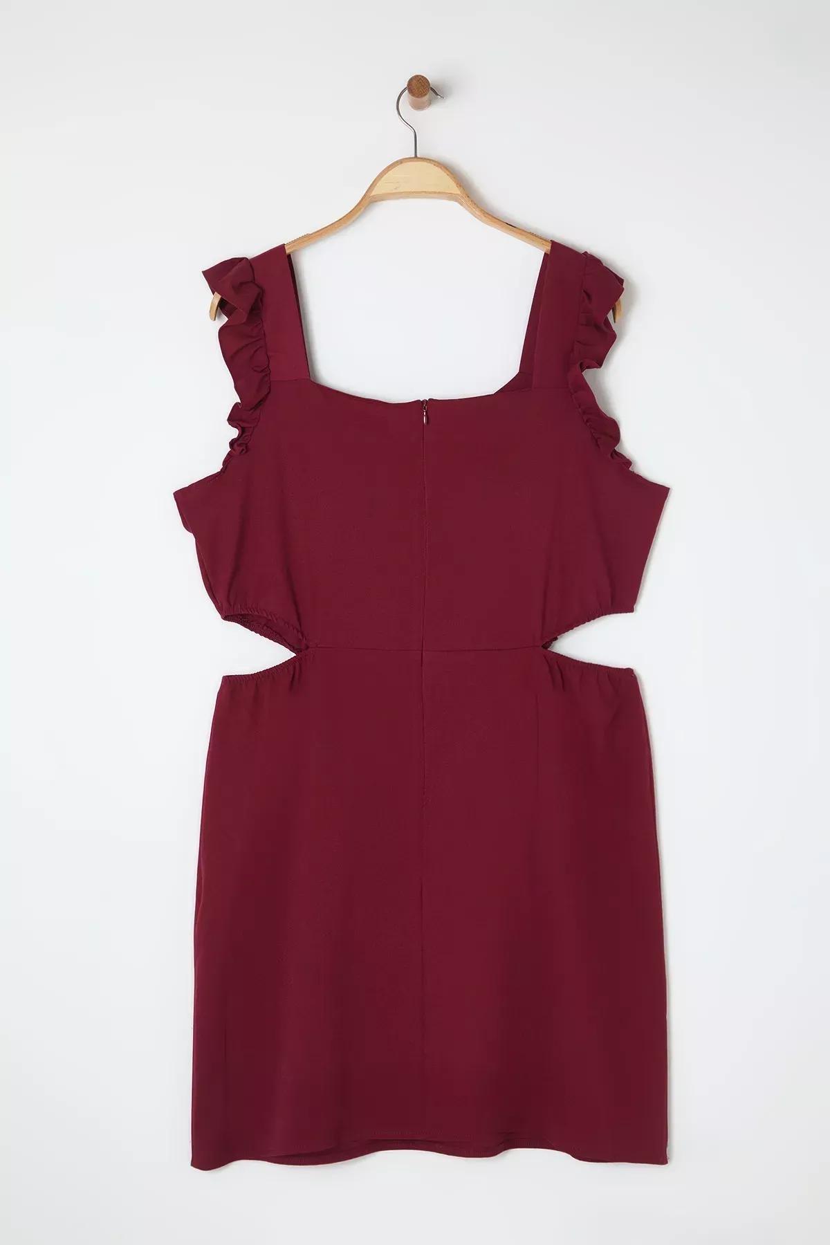 Burgundy Detailed Strappy Woven Dress, C101_7277, large image number 7