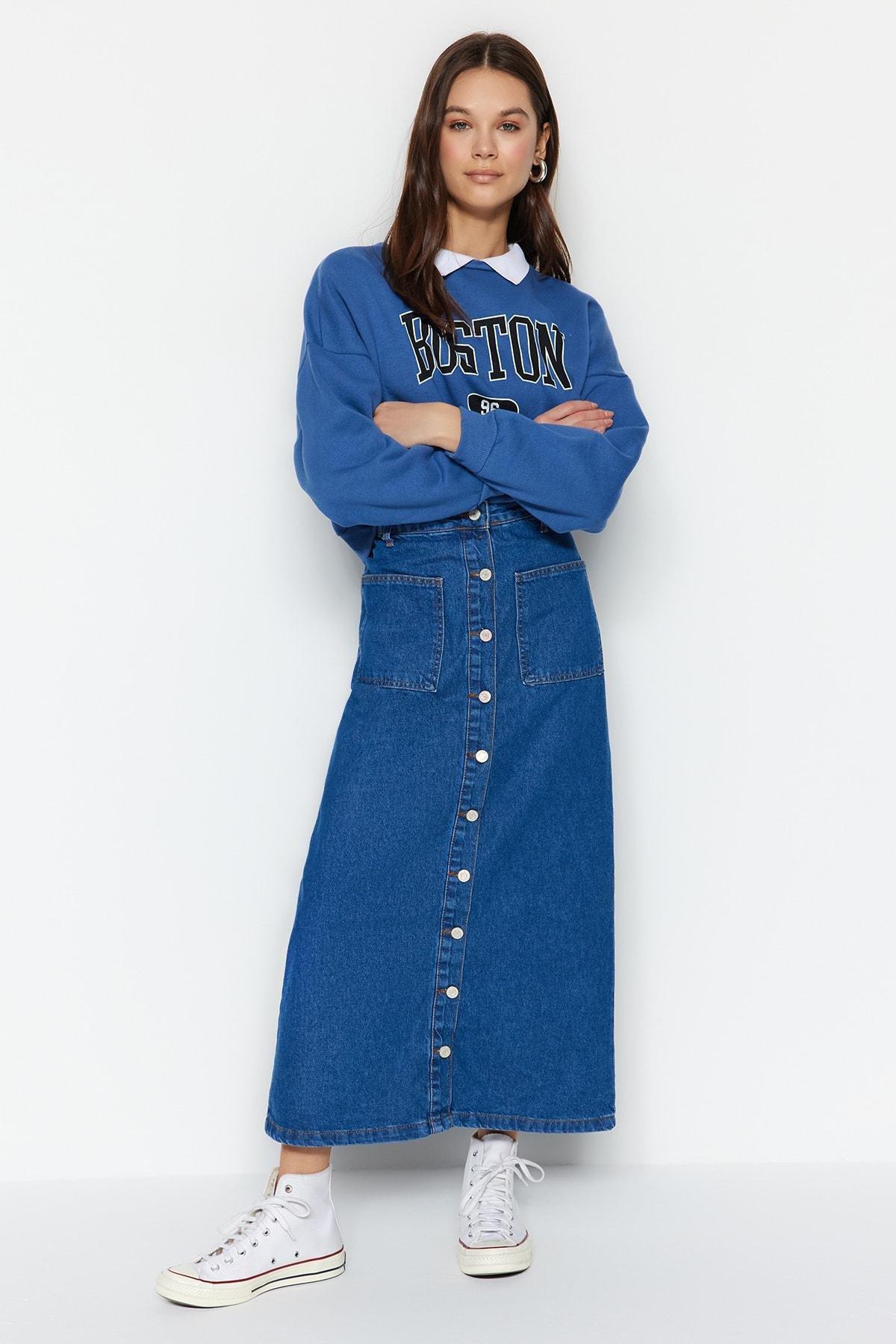 Blue Denim Maxi Skirt, , large image number 1