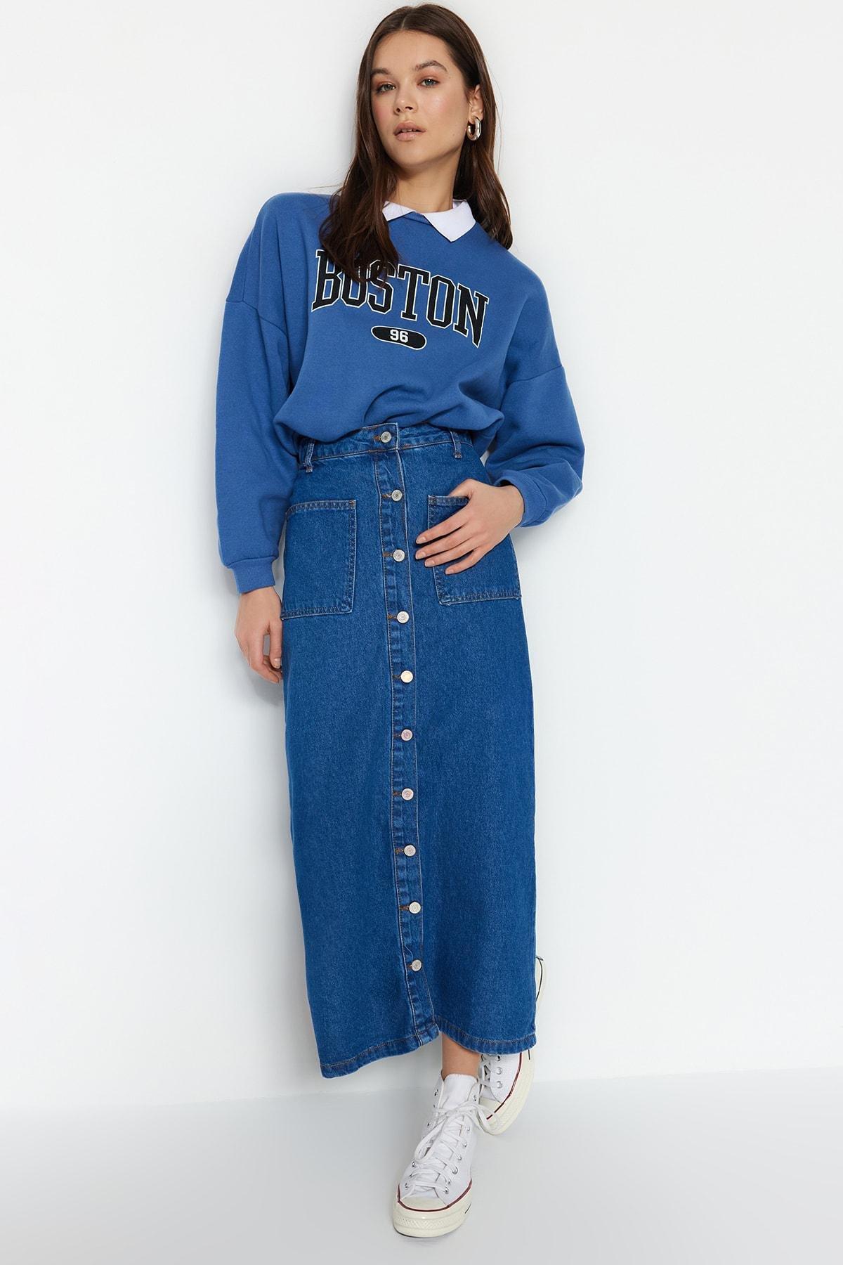 Blue Denim Maxi Skirt, , large image number 2