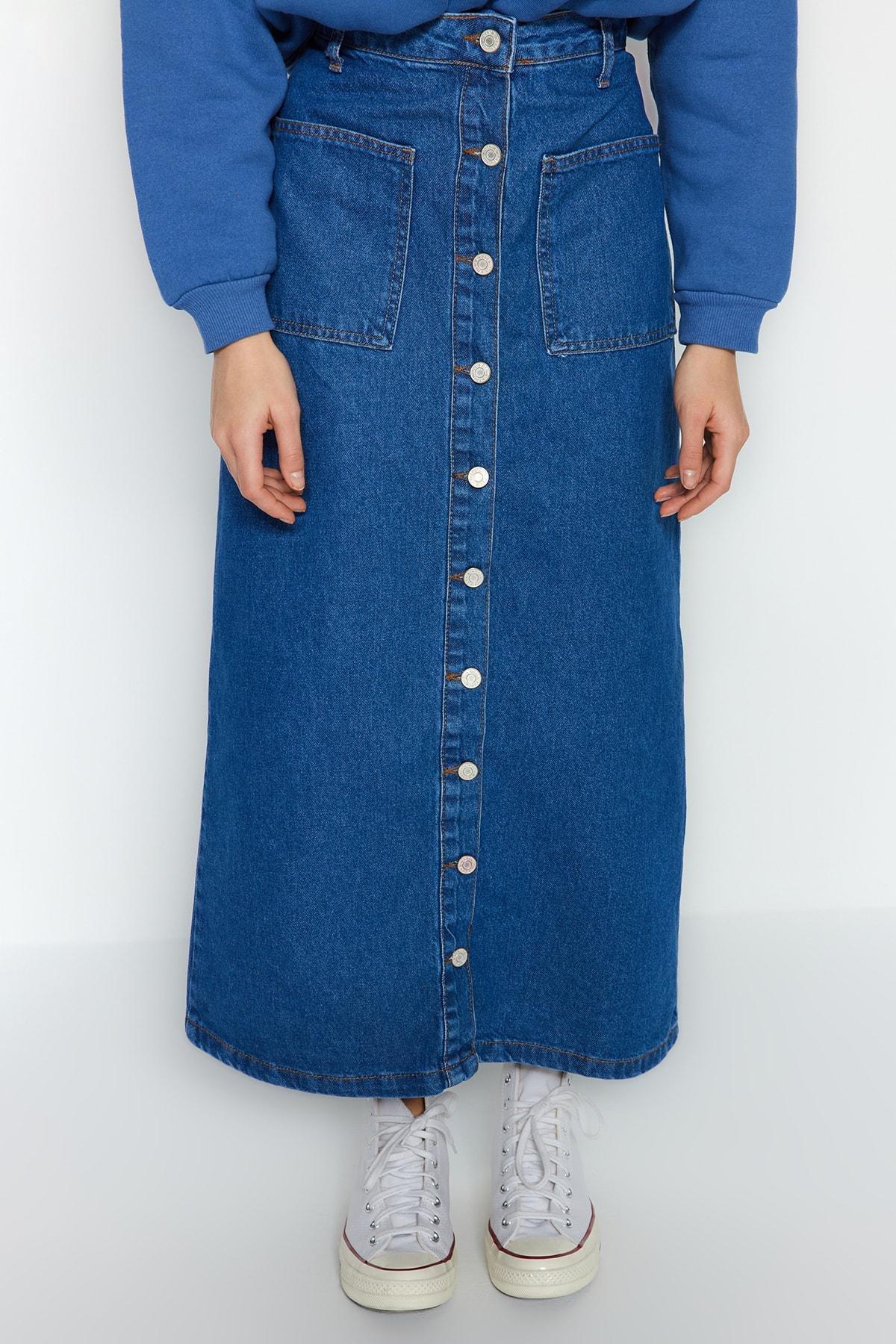 Blue Denim Maxi Skirt, , large image number 3