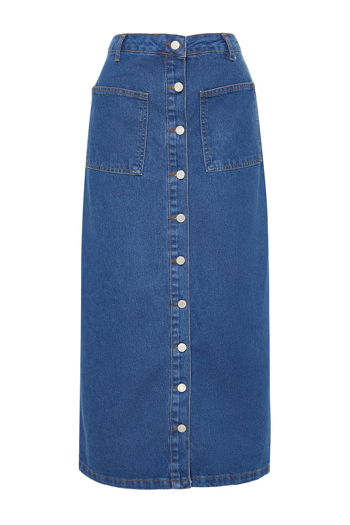 Blue Denim Maxi Skirt, , large image number 7