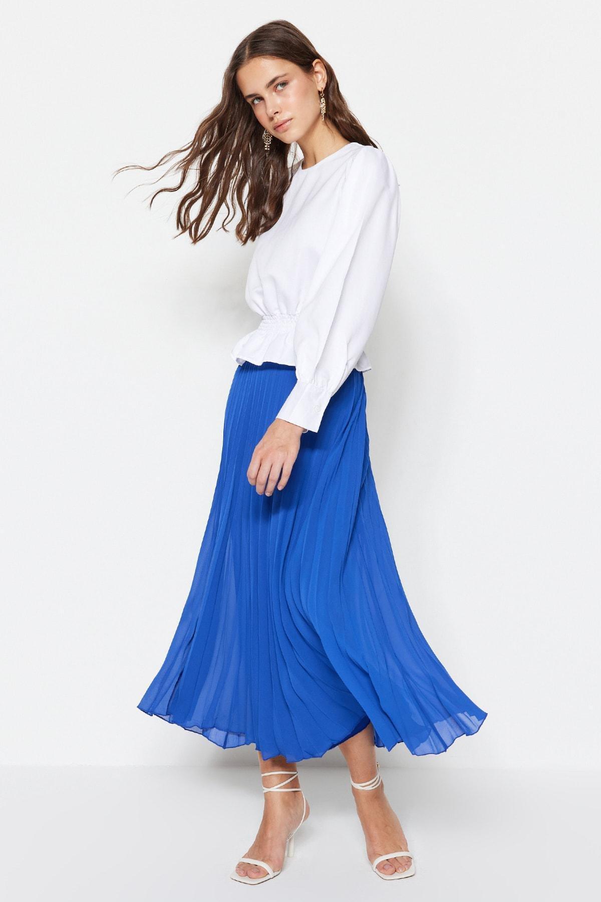 Trendyol - Navy Flared Maxi Skirt